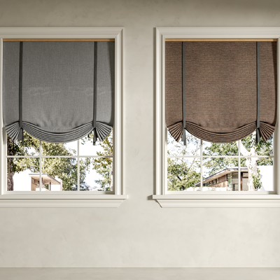 简欧罗马帘 窗帘su模型