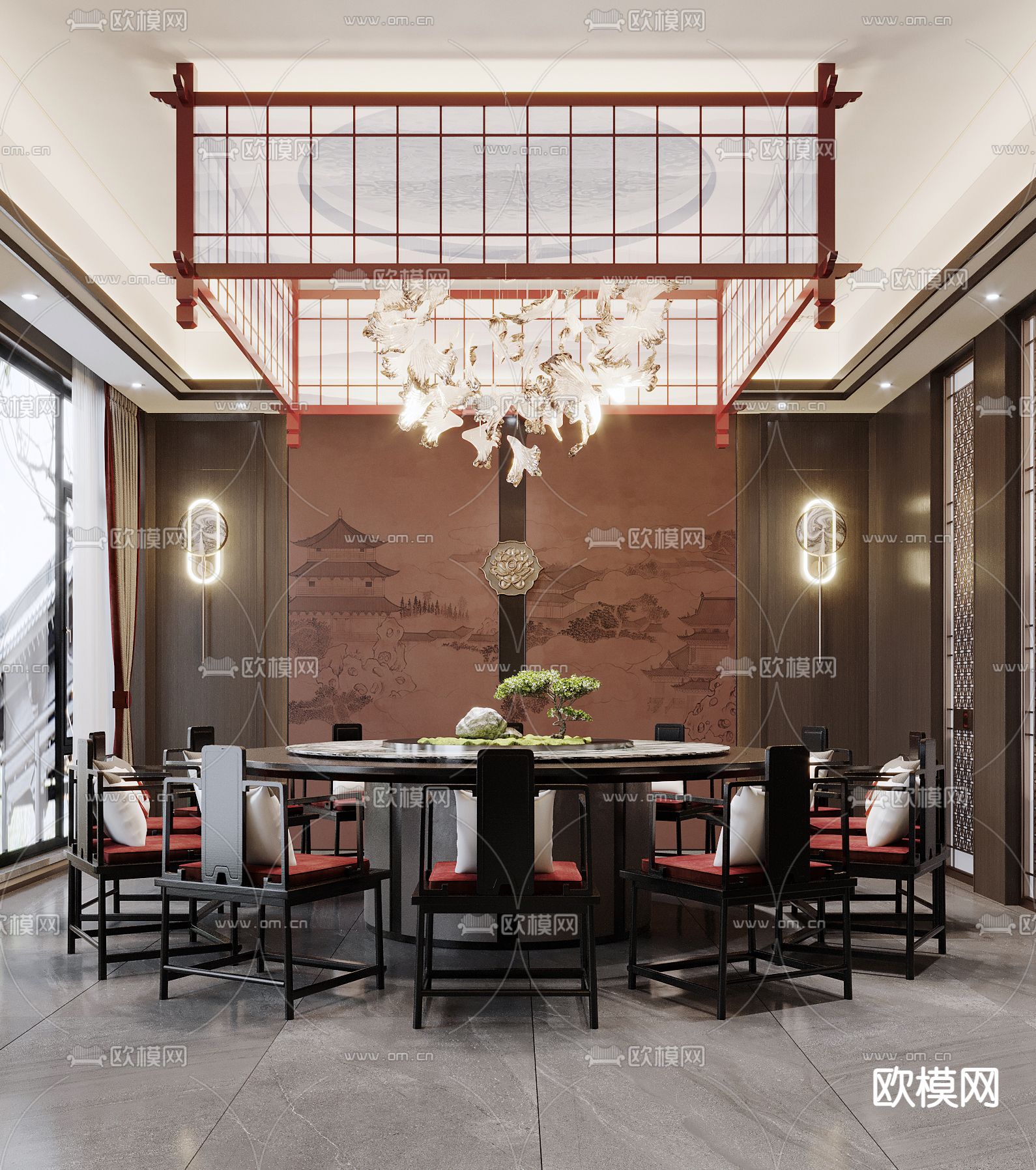 中餐厅包间 包厢 包房3d模型下载（渲染图2）
