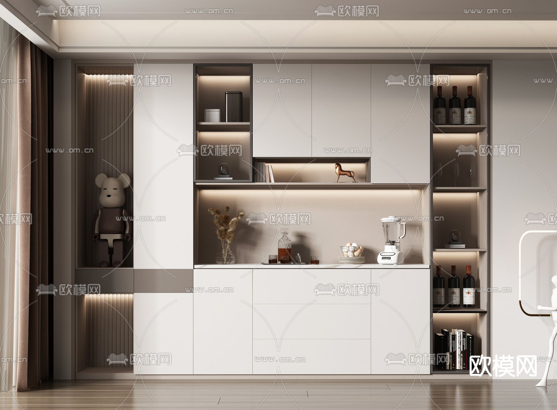 现代酒柜3d模型下载_ID12282064_3dmax免费模型-欧模网