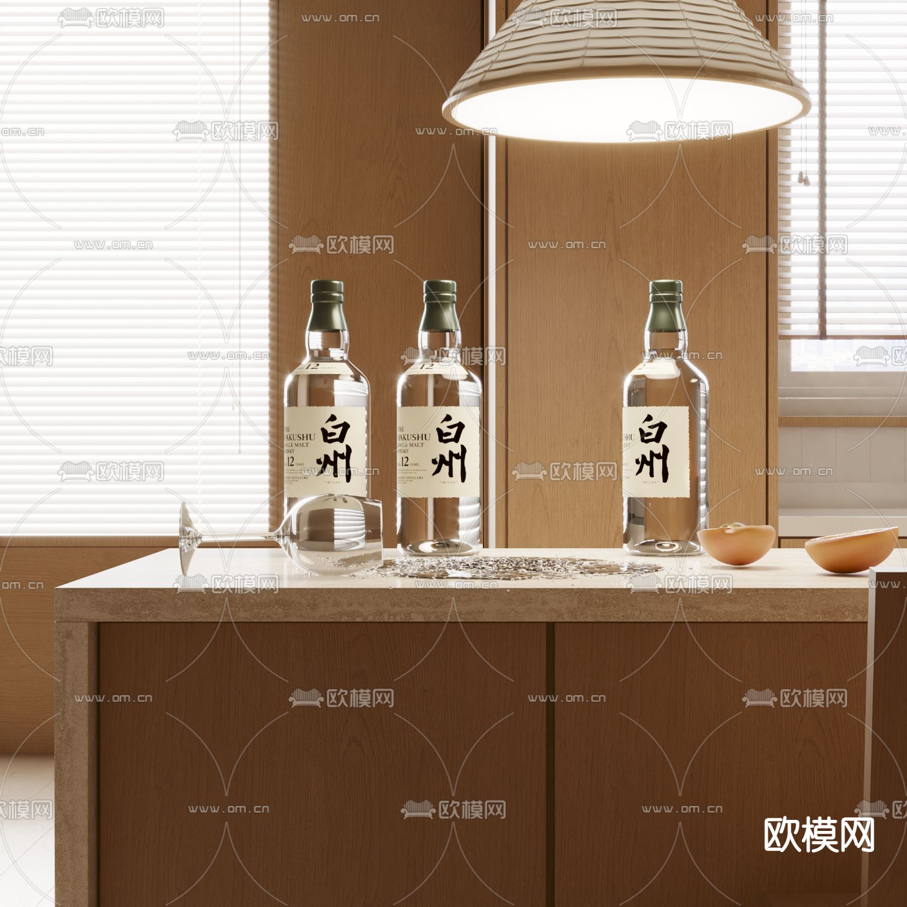 玻璃酒瓶 酒杯su模型下载（渲染图1）