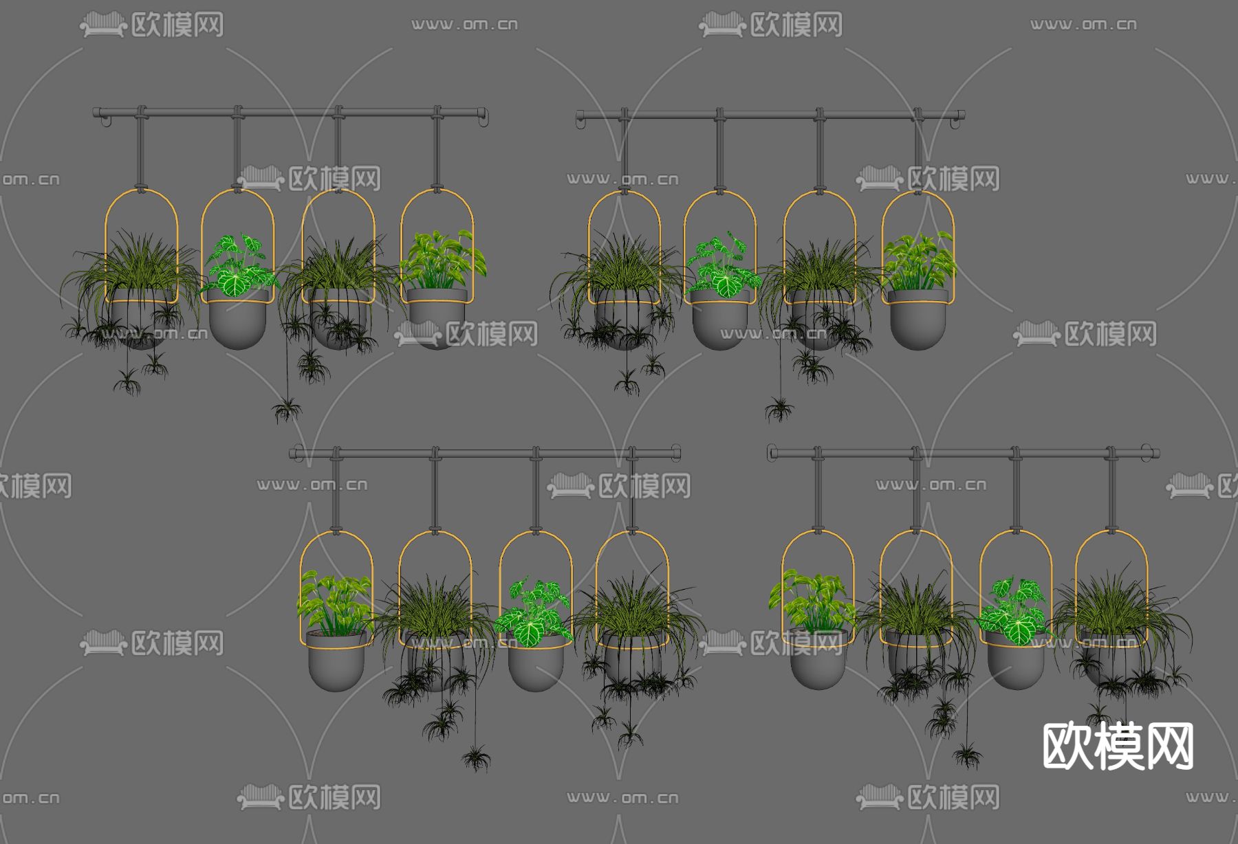 悬挂式花槽 吊篮 吊兰su模型