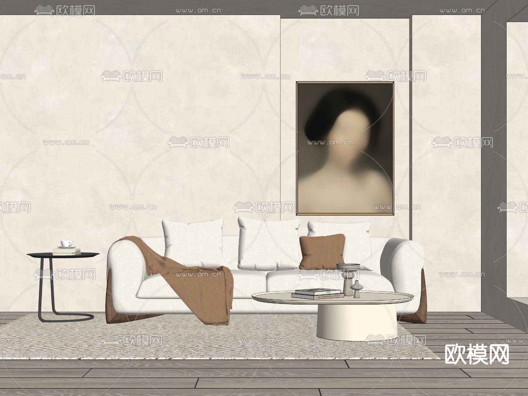 Porada 奶油风双人沙发su模型下载（渲染图2）