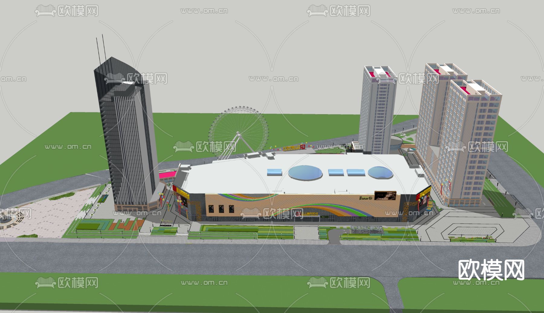 现代商业广场外观su模型下载（渲染图3）