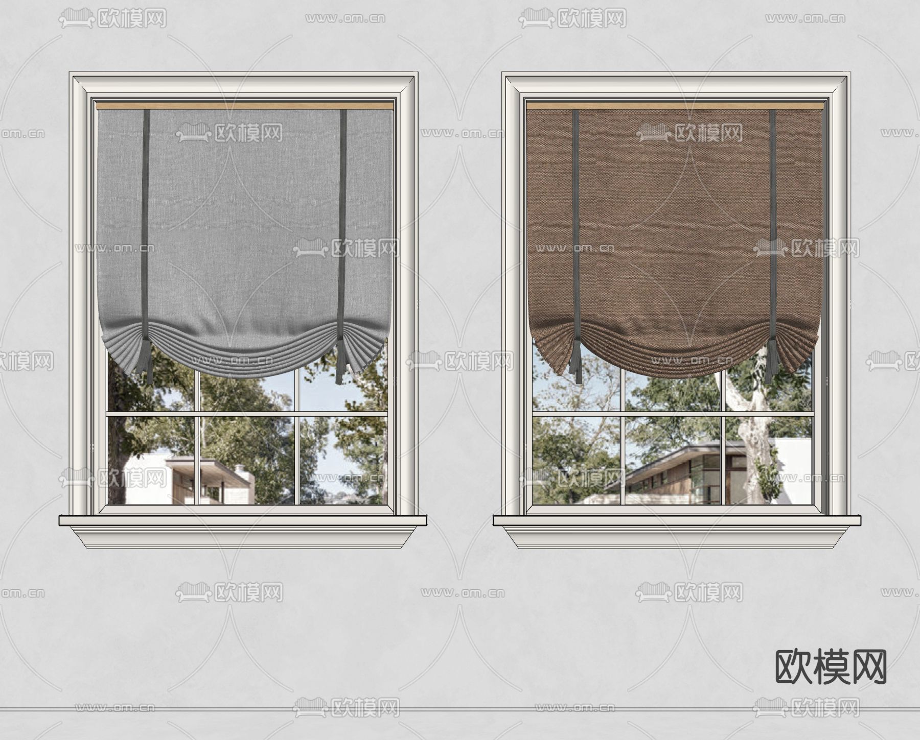 简欧罗马帘 窗帘su模型