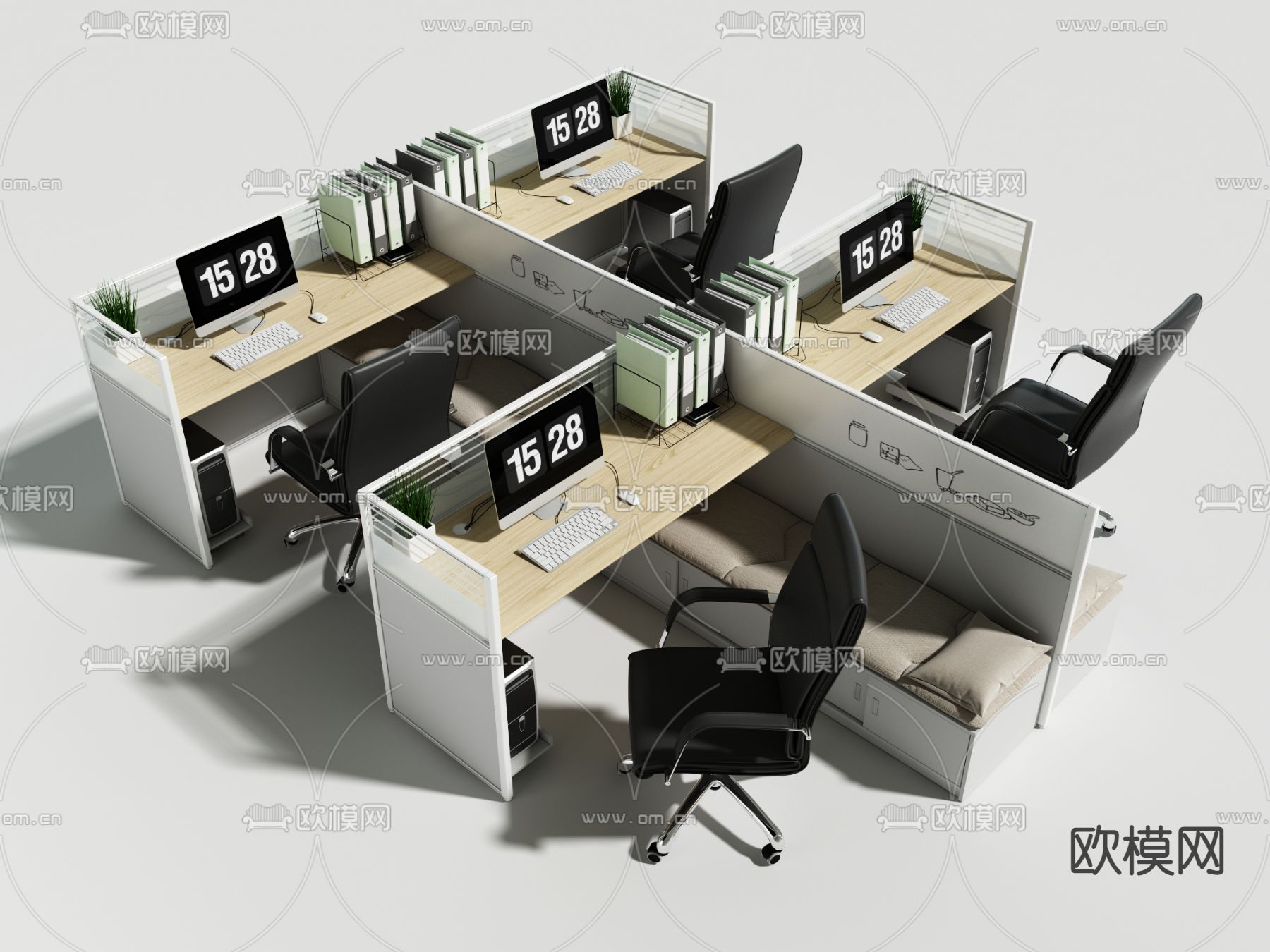 办公桌 卡位 午睡床柜 公共办公桌3d模型下载（渲染图1）