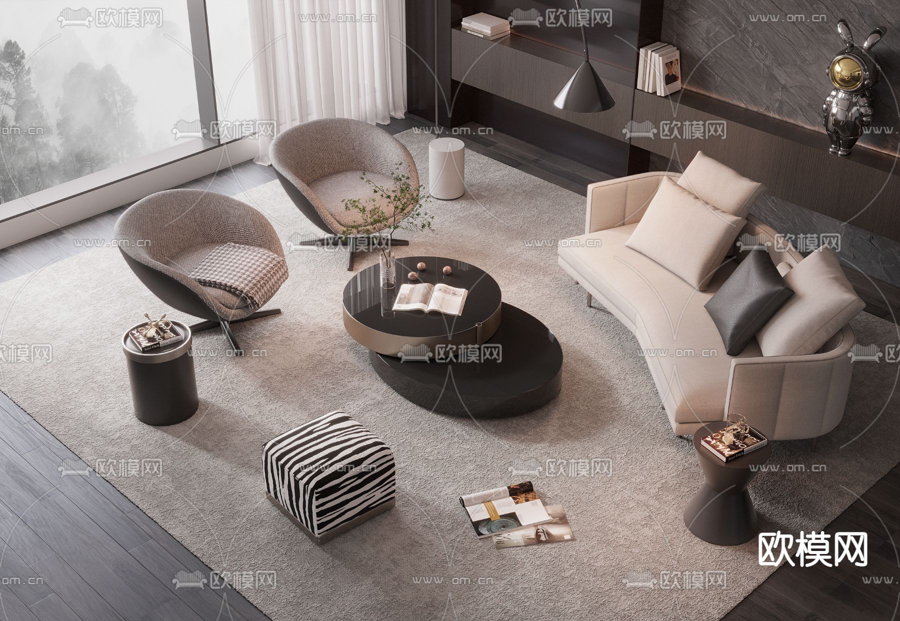 Minotti 米洛提 沙发茶几组合su模型下载_ID12281018_sketchup模型下载-欧模网