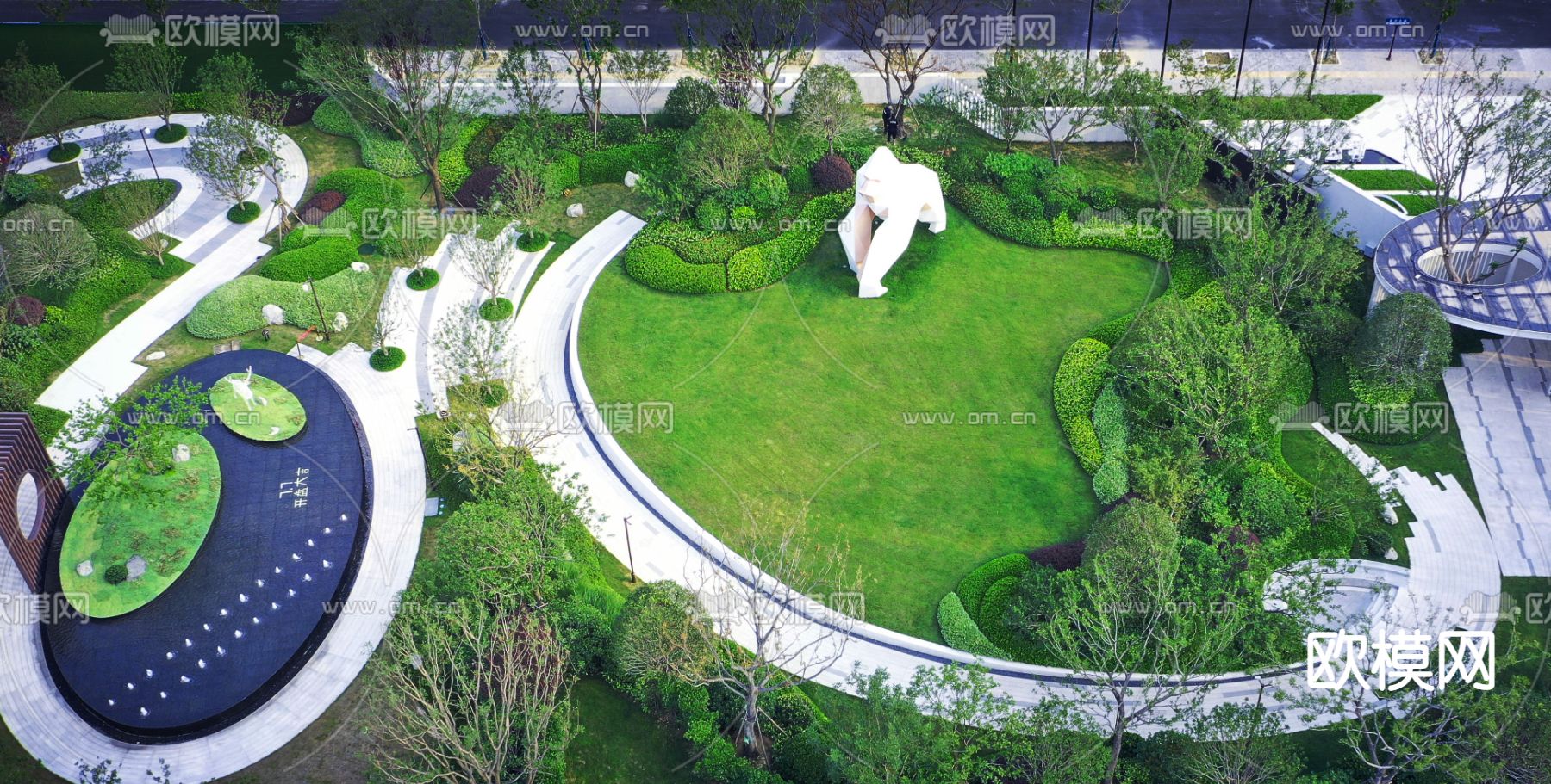 现代示范区景观su模型下载（渲染图2）