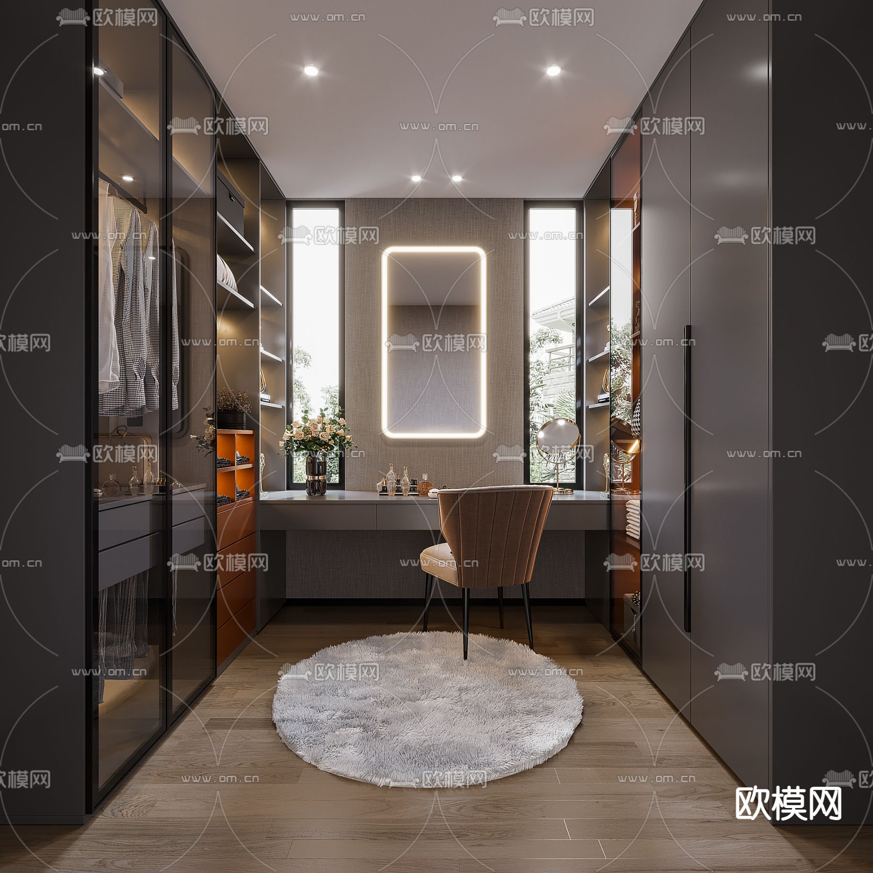 轻奢衣帽间3d模型下载（渲染图1）