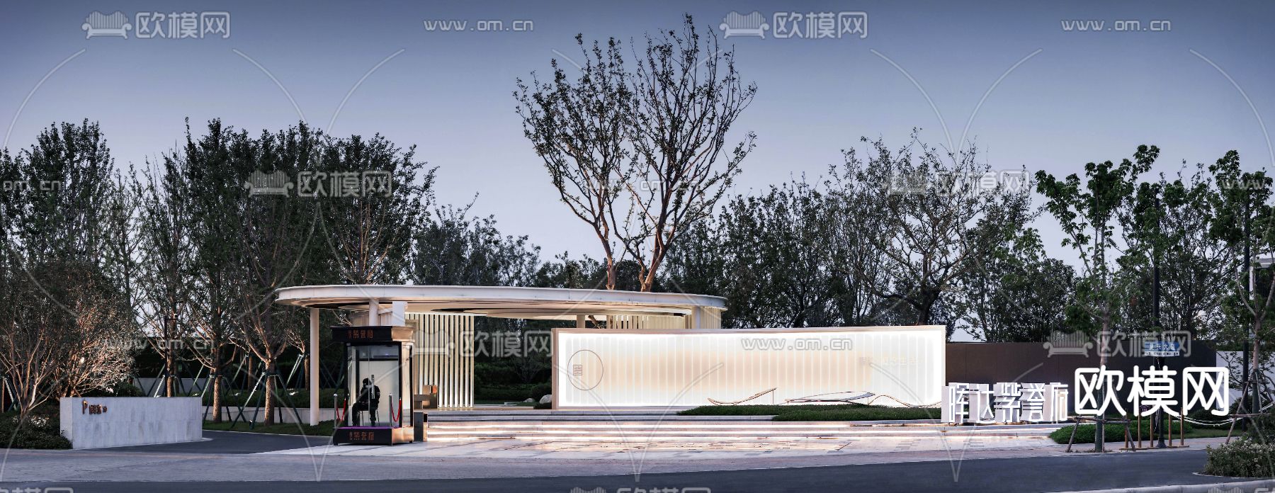 现代示范区景观su模型下载（渲染图1）