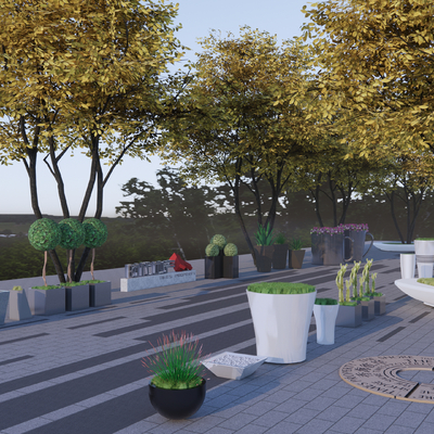  树池 花箱 花钵组合su模型 