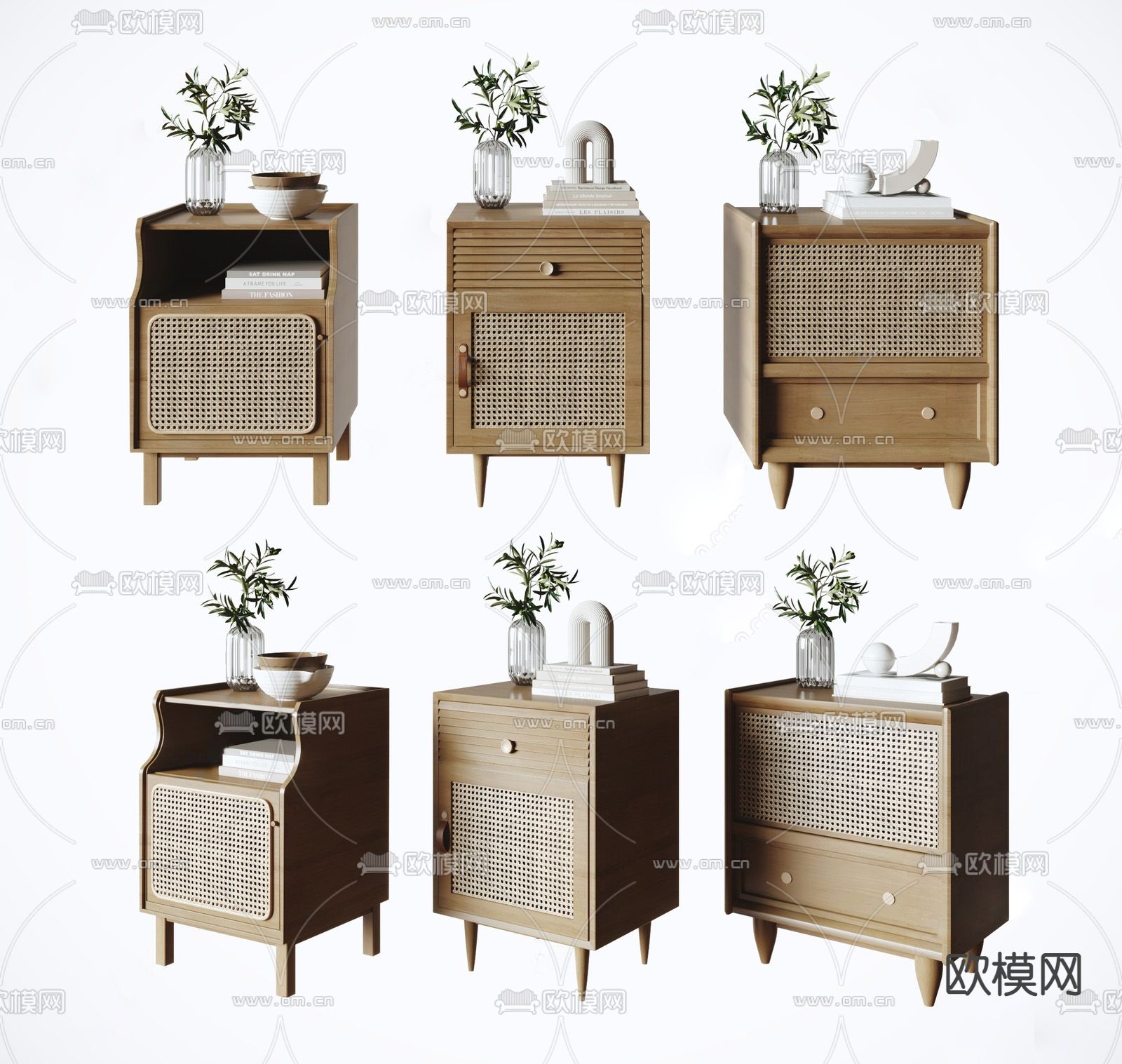 侘寂风藤编床头柜su模型下载
