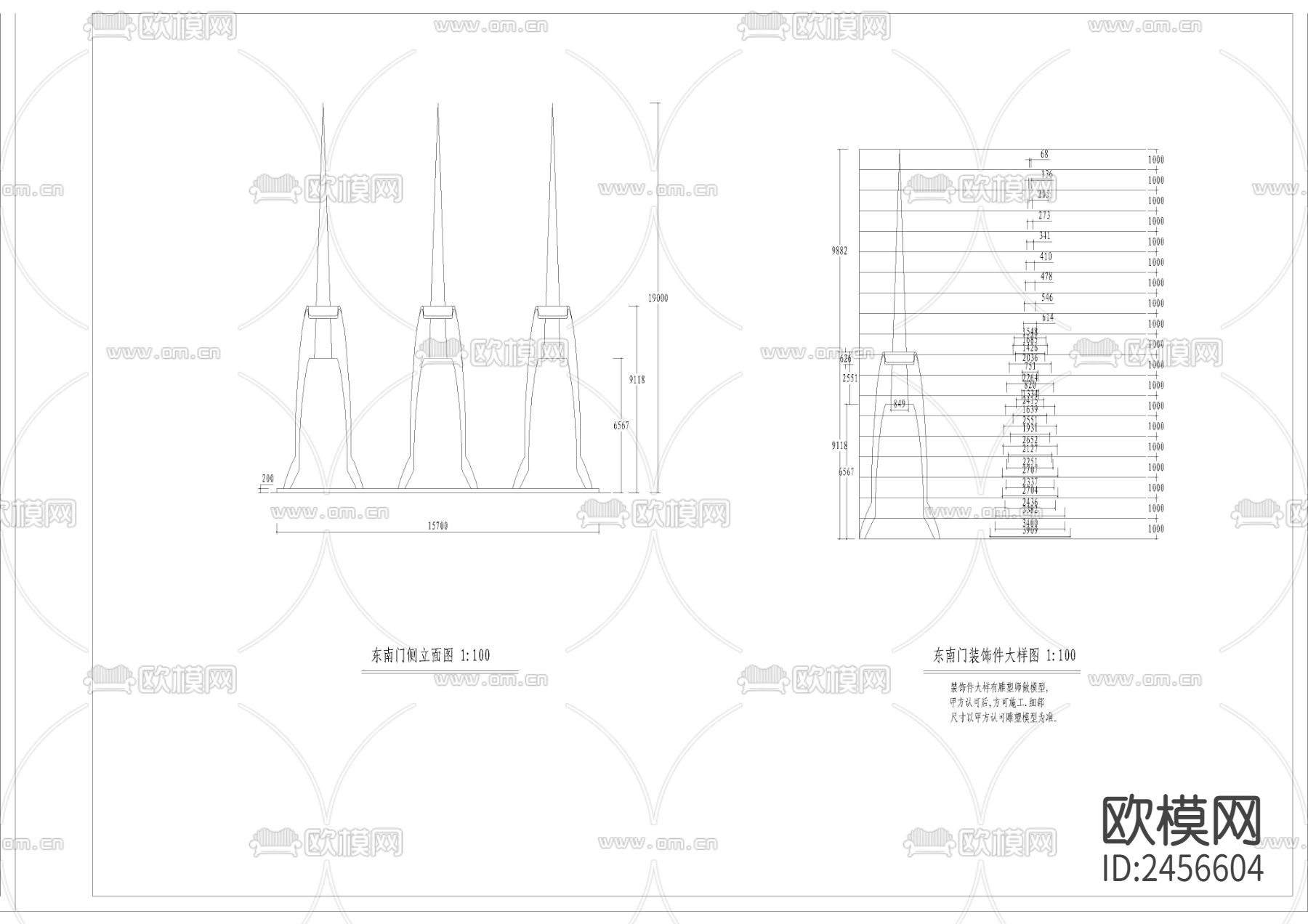 大门建筑结构cad平面图下载（渲染图5）