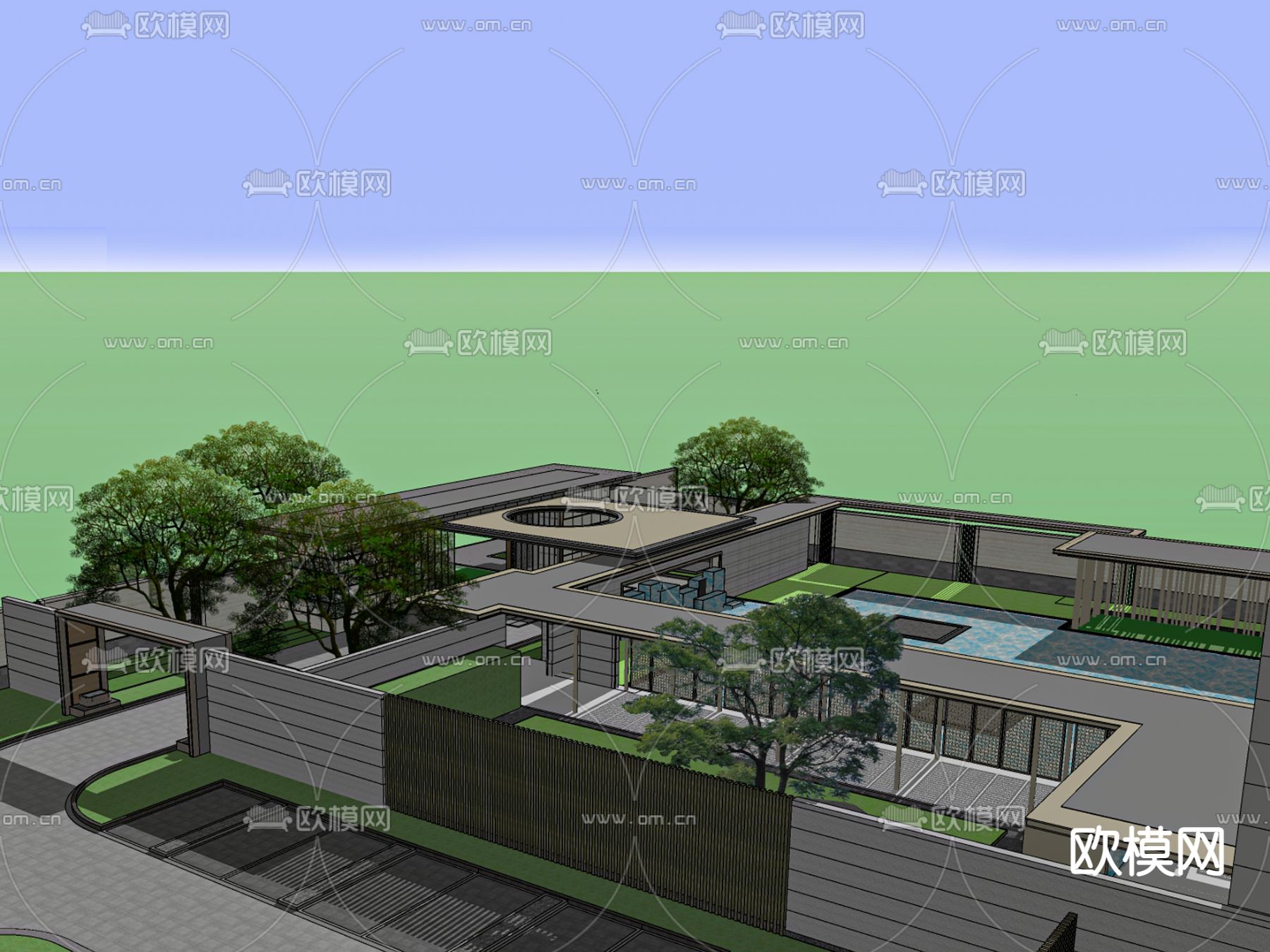 新中式售楼处 展示区su模型下载（渲染图3）