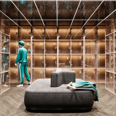  现代运动场更衣储物间 换衣间su模型 