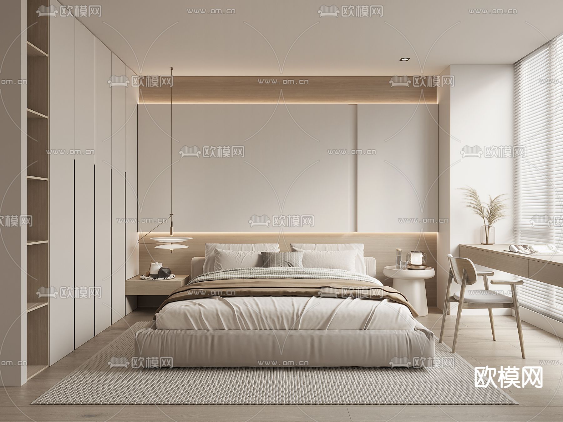 现代卧室 主人房su模型下载（渲染图1）