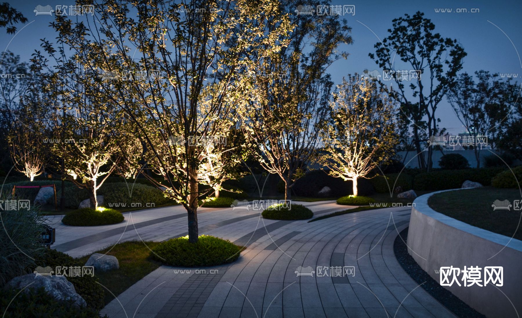 现代示范区景观su模型下载（渲染图5）