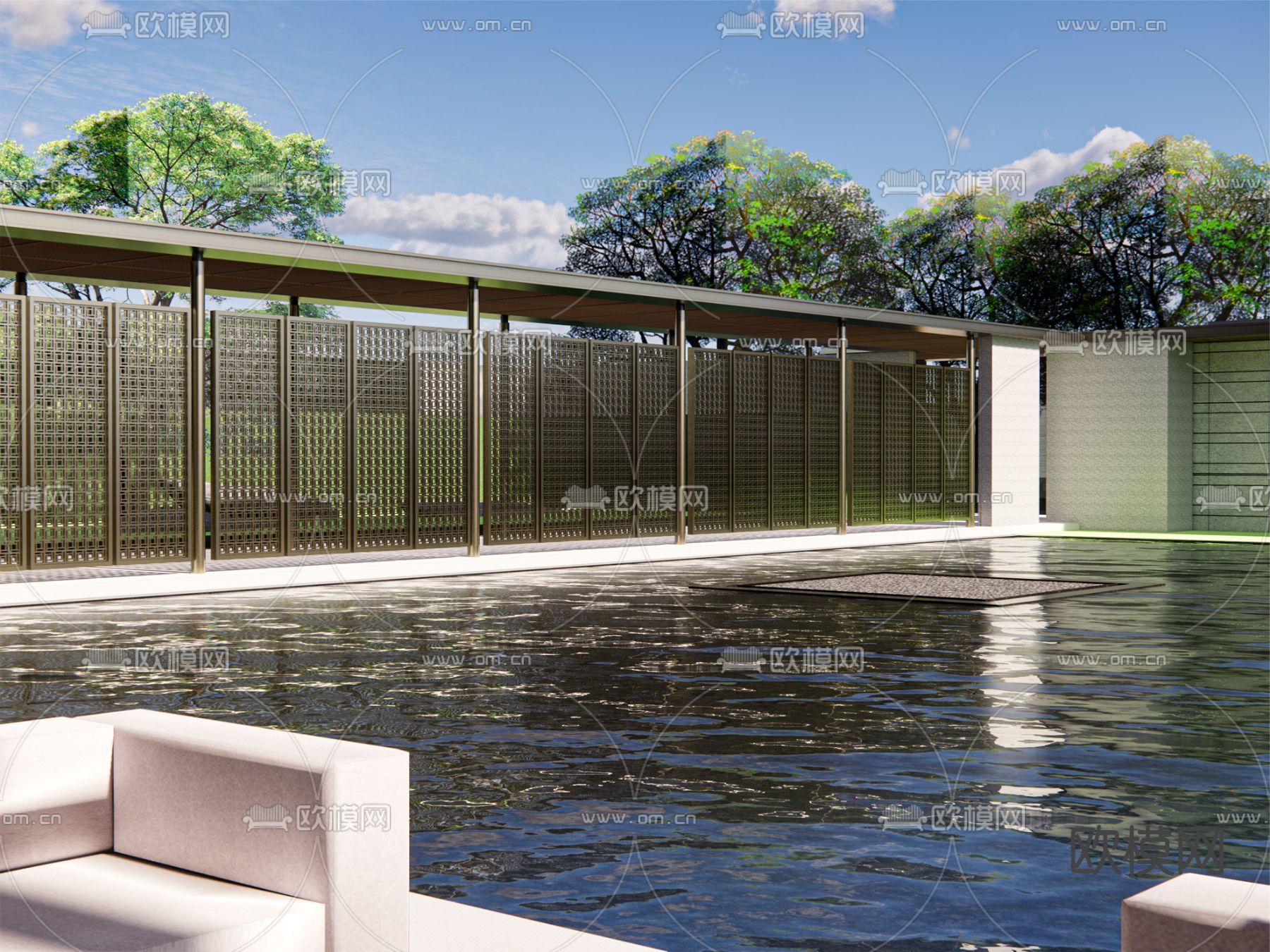 新中式售楼处 展示区su模型下载（渲染图2）