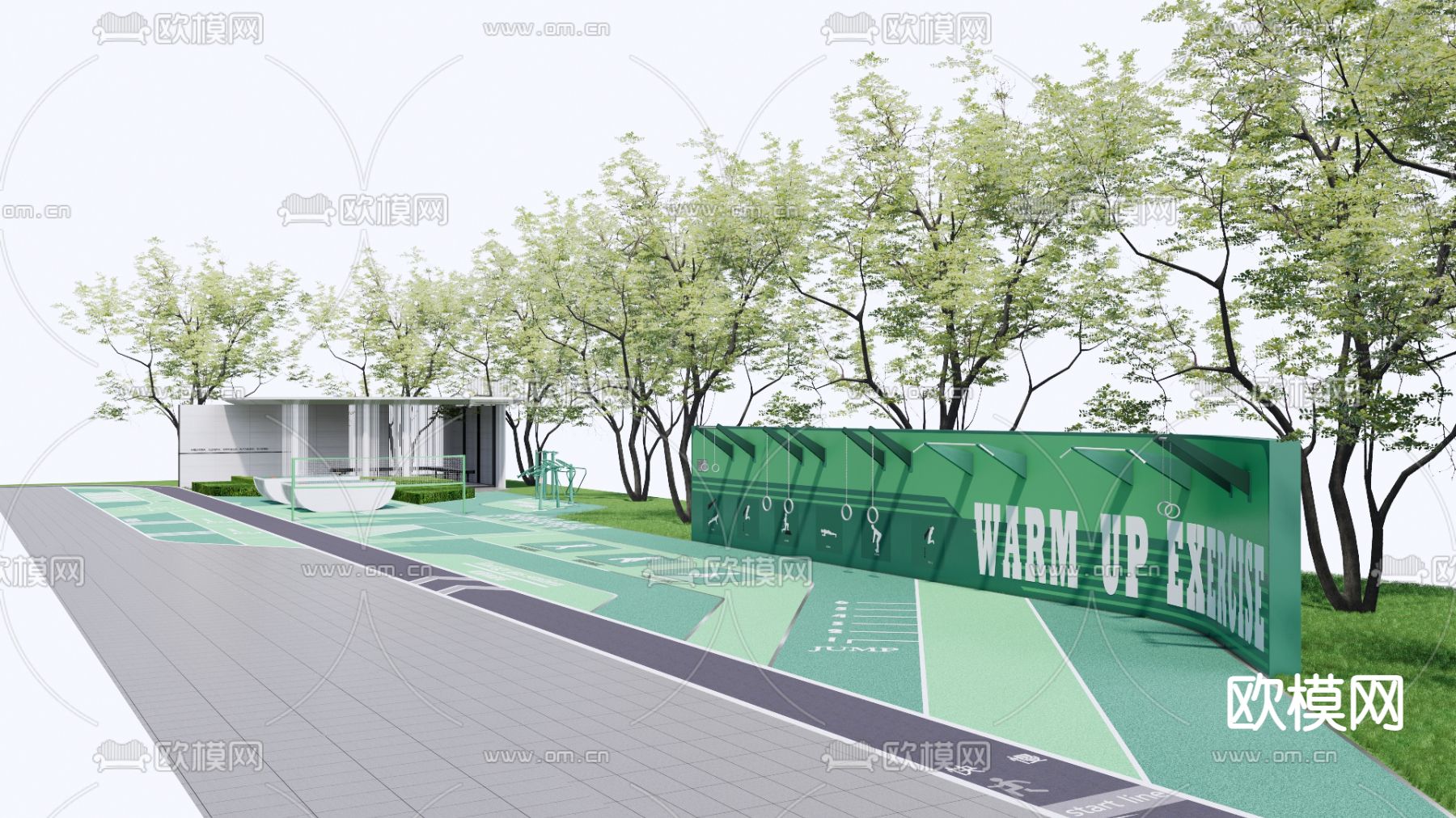 现代运动健身区 消防登高面su模型下载（渲染图2）