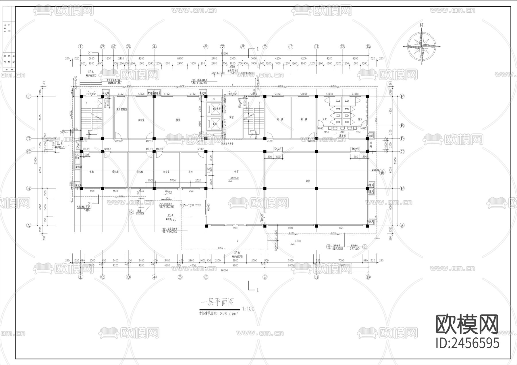 九层办公楼cad平面图下载（渲染图1）