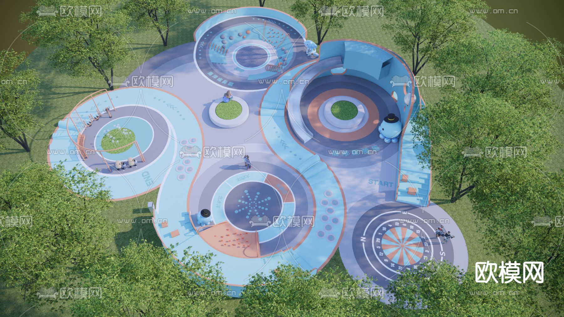 现代圆形海洋主题游乐场su模型下载（渲染图1）