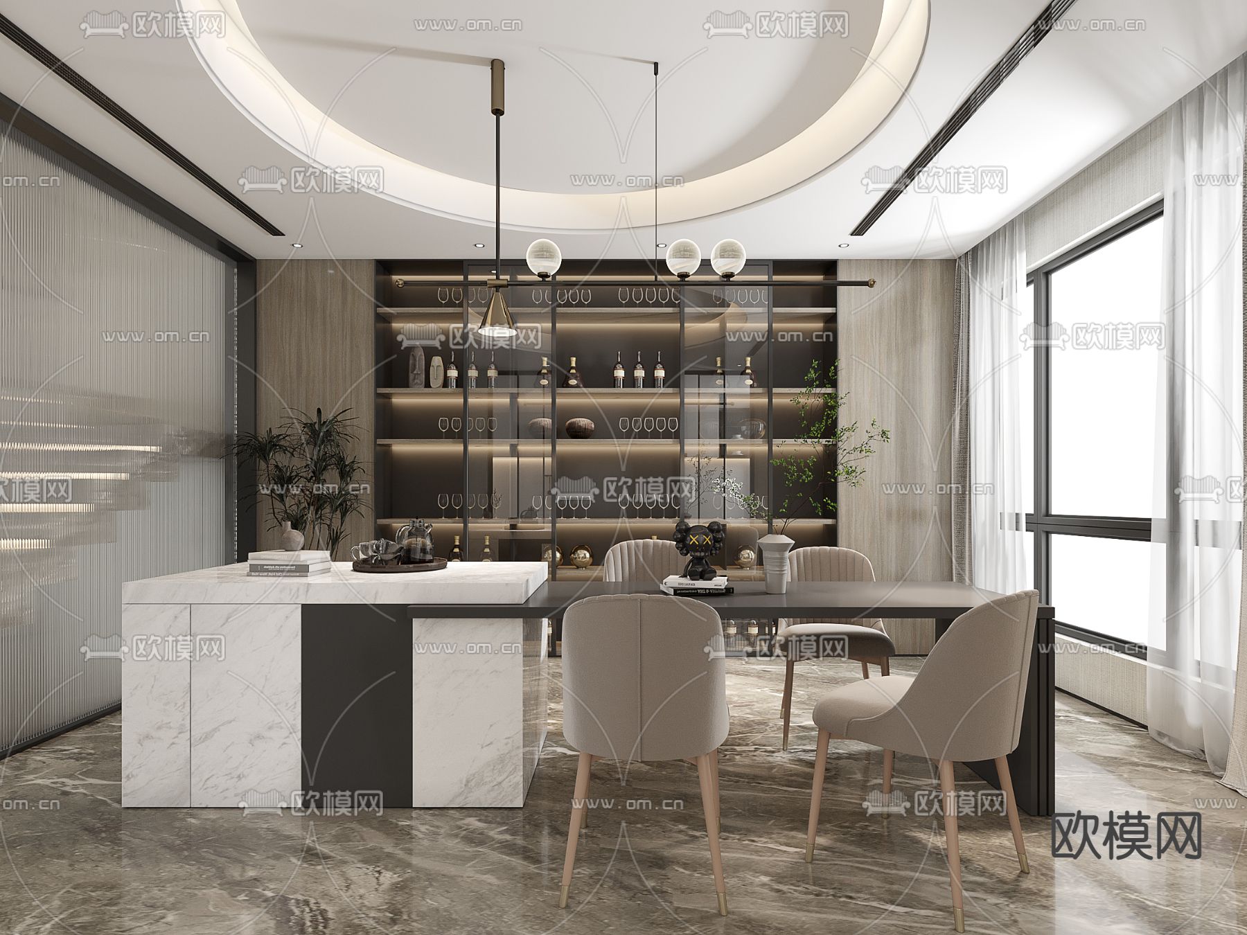 现代中岛餐厅3d模型下载_ID12279886_3dmax免费模型-欧模网