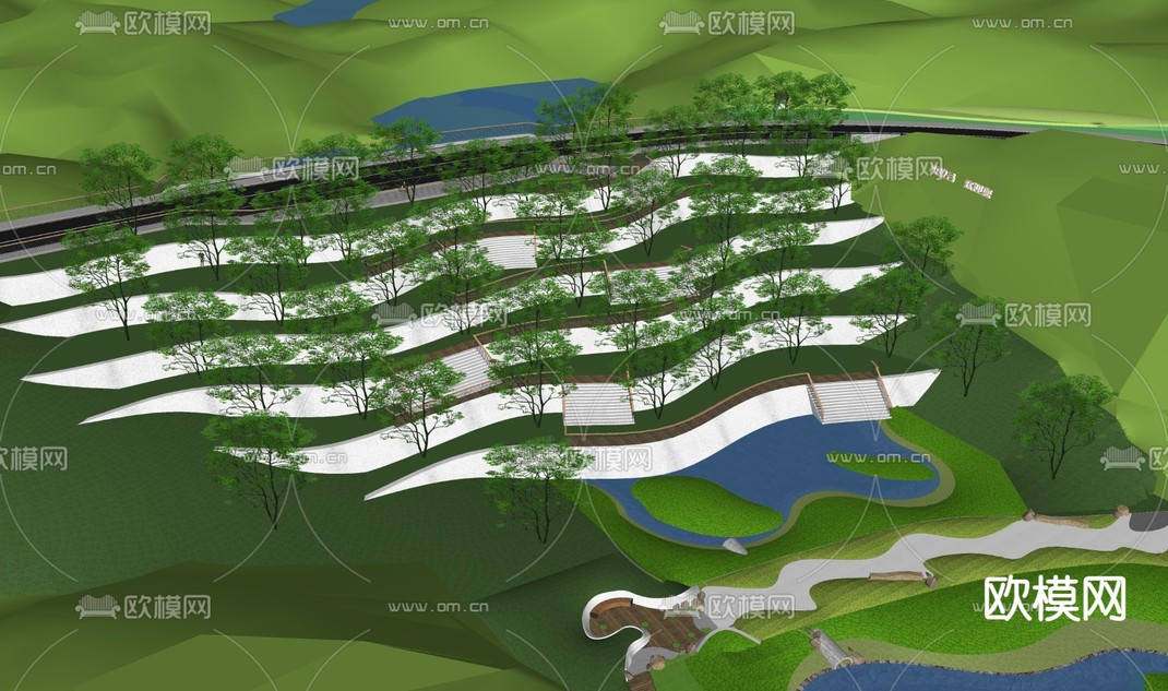 现代台地景观su模型下载_ID12275285_sketchup模型下载-欧模网