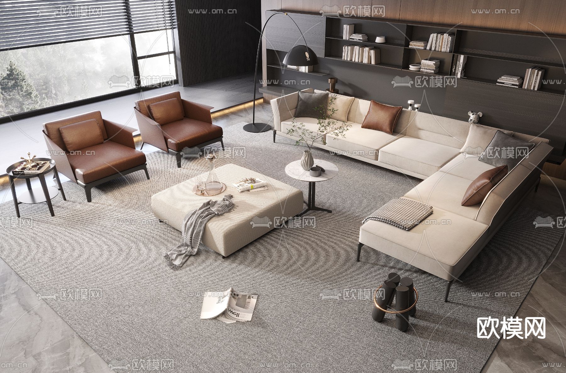 Flexform 沙发茶几组合su模型下载（渲染图1）