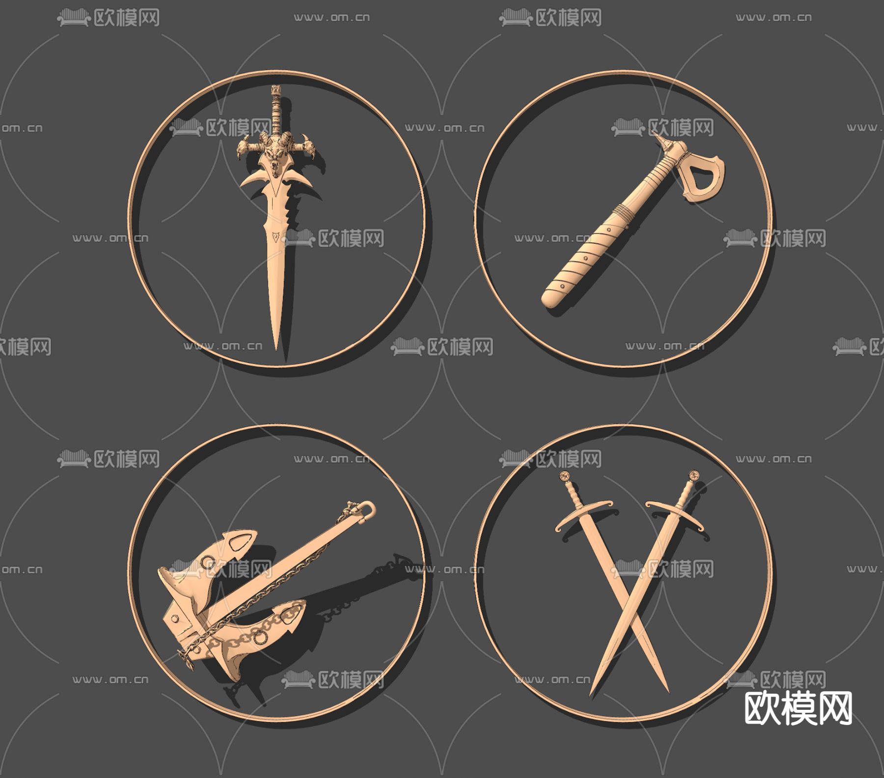 武器墙饰 挂件su模型下载（渲染图2）