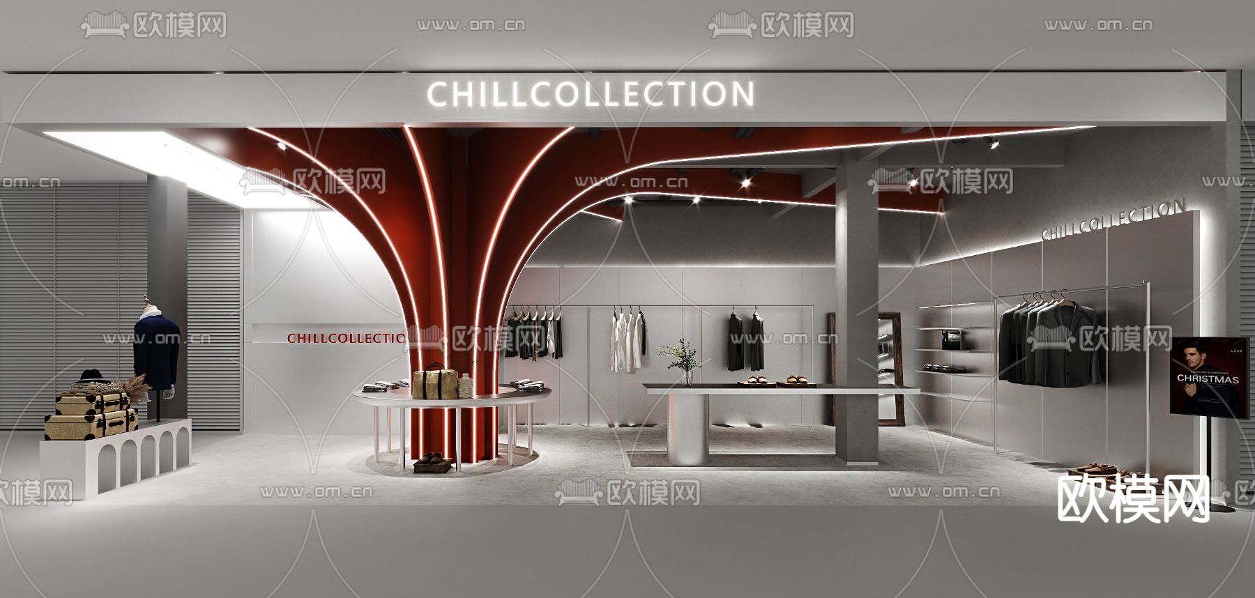 高级灰男装 服饰店su模型下载（渲染图1）