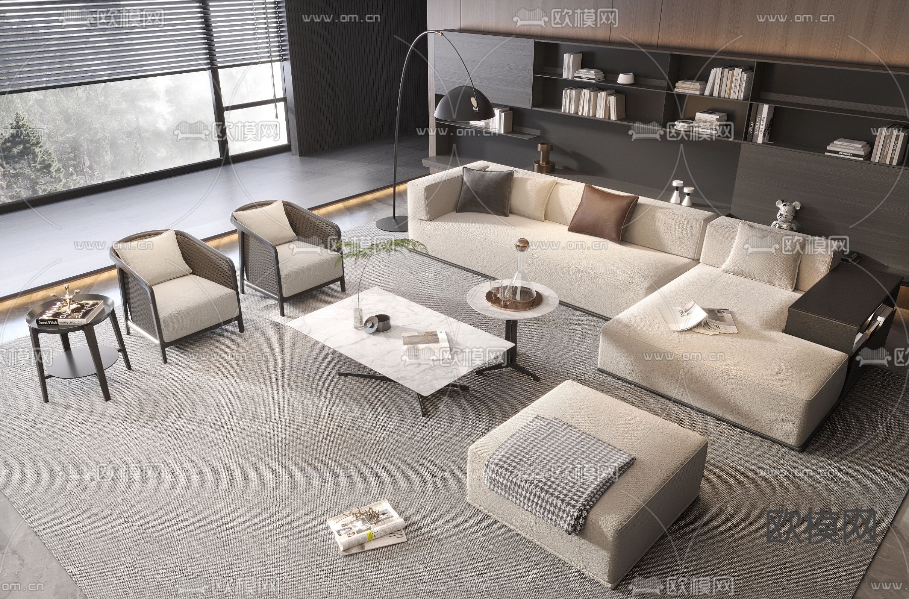 Flexform 组合沙发su模型下载（渲染图1）