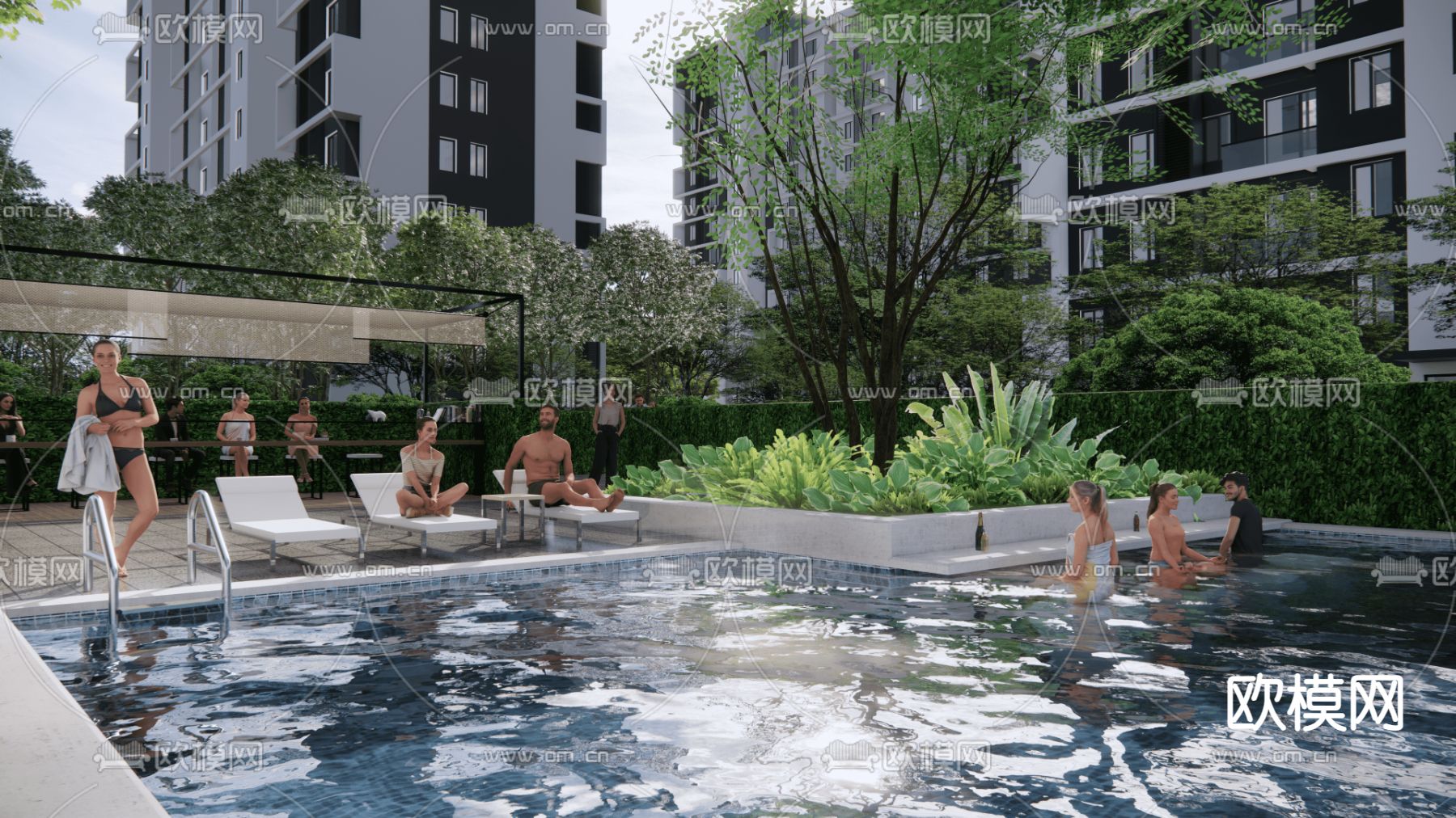 现代居住区鸟瞰su模型下载（渲染图3）