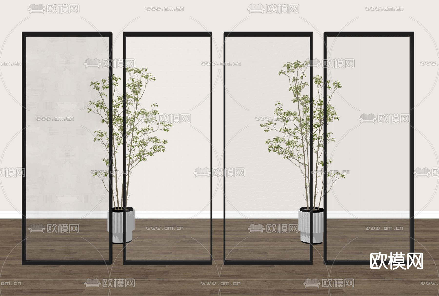 现代玻璃屏风隔断su模型下载（渲染图2）