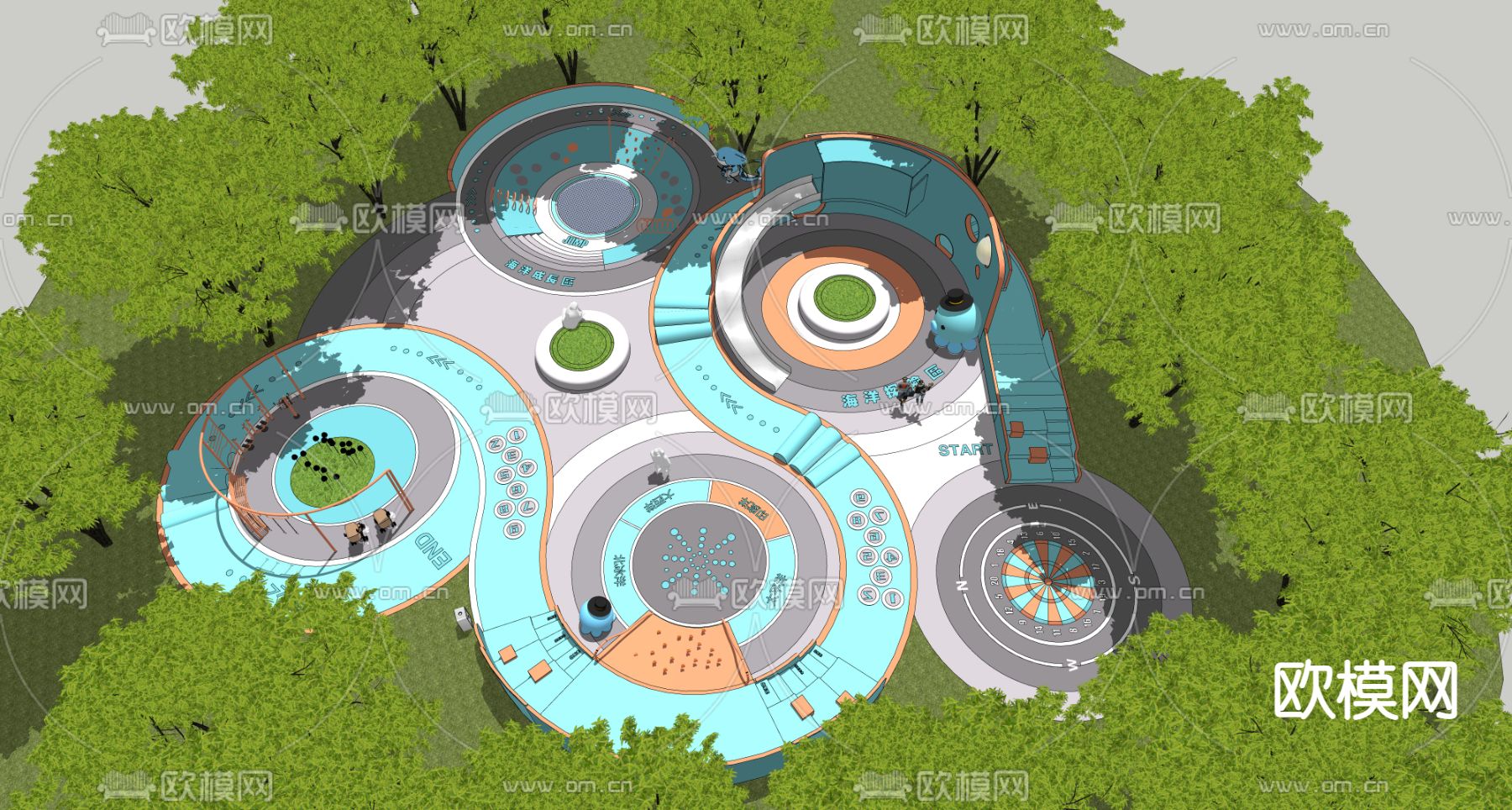 现代圆形海洋主题游乐场su模型下载（渲染图4）