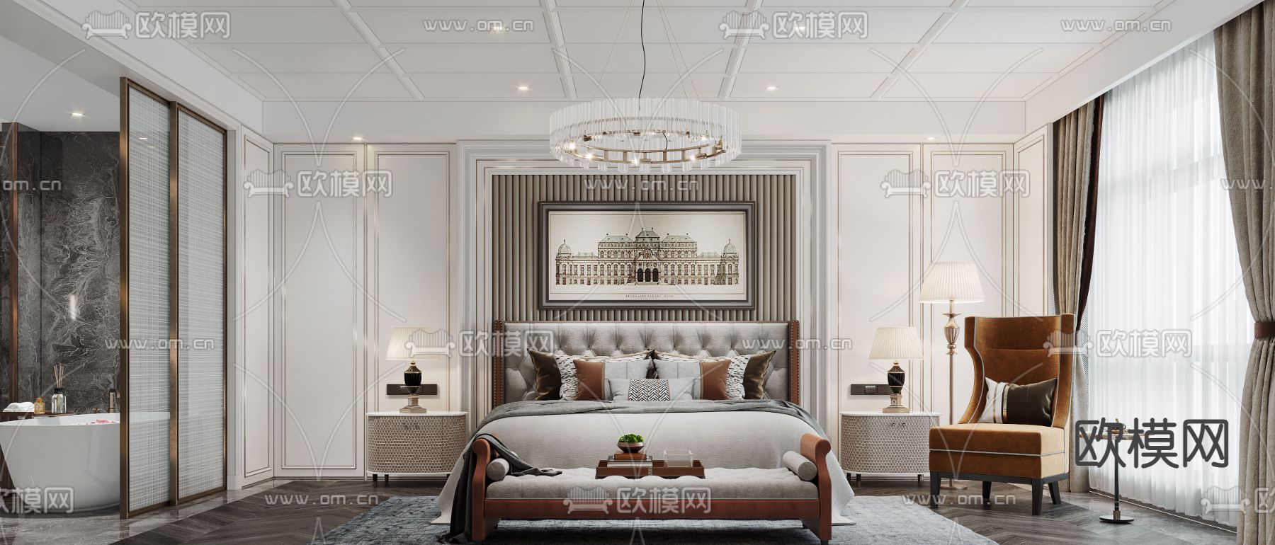 欧式酒店客房3d模型下载（渲染图1）