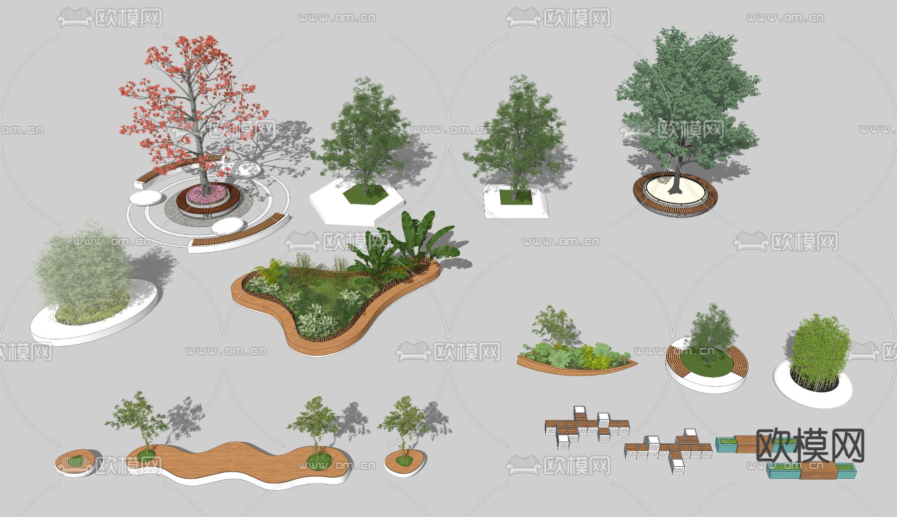 景观树池 公共坐凳su模型下载（渲染图2）