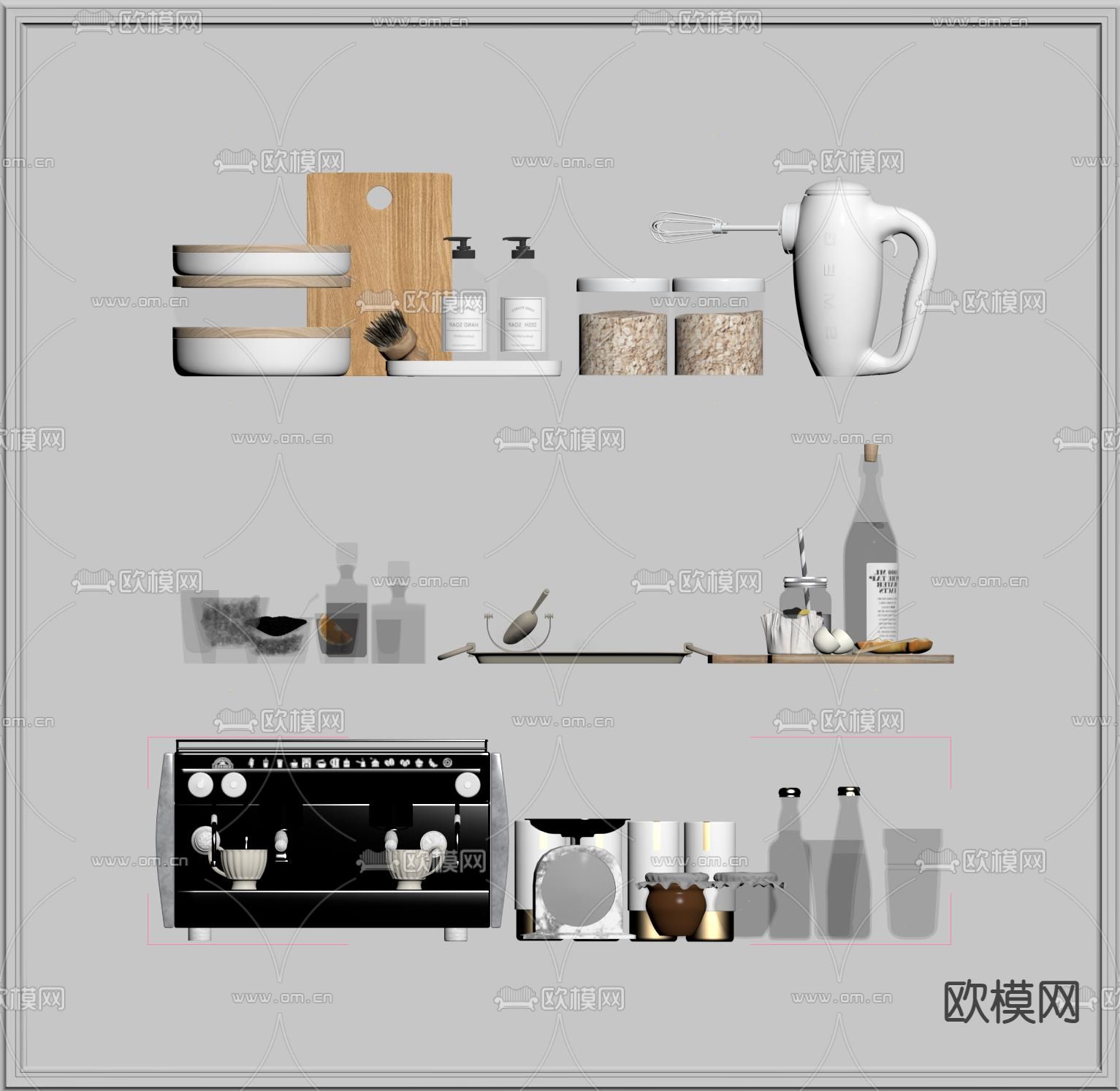 厨房用品 砧板 咖啡机su模型下载（渲染图2）