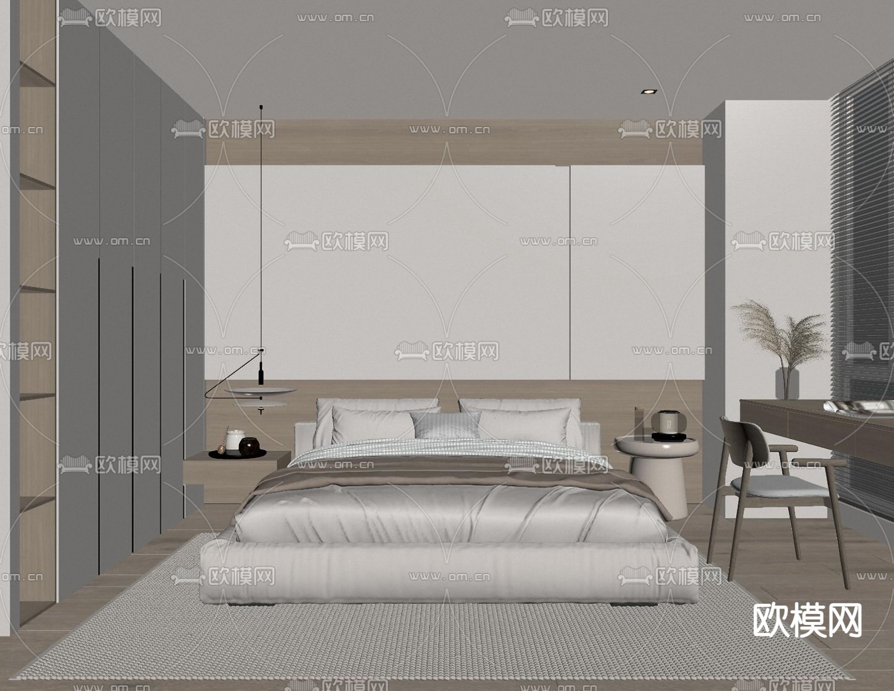 现代卧室 主人房su模型下载（渲染图2）