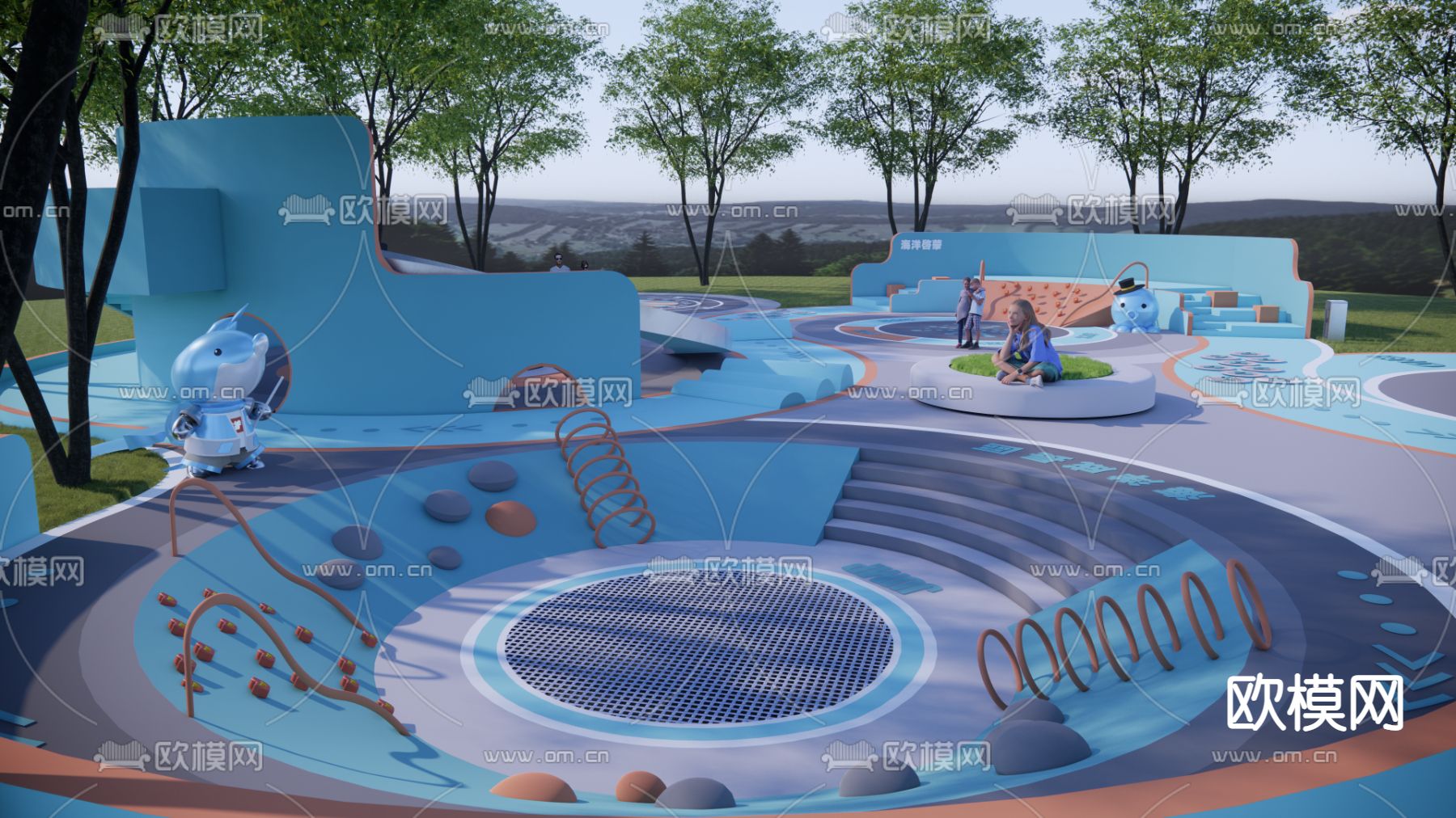 现代圆形海洋主题游乐场su模型下载（渲染图3）