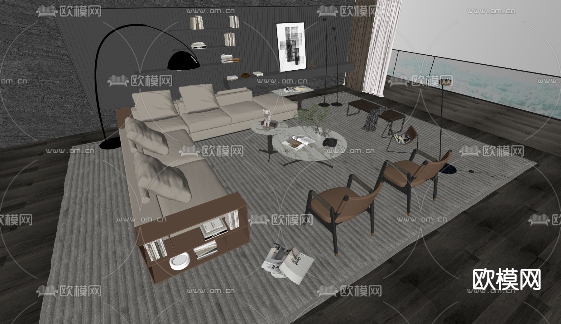 Flexform 组合沙发su模型下载（渲染图2）