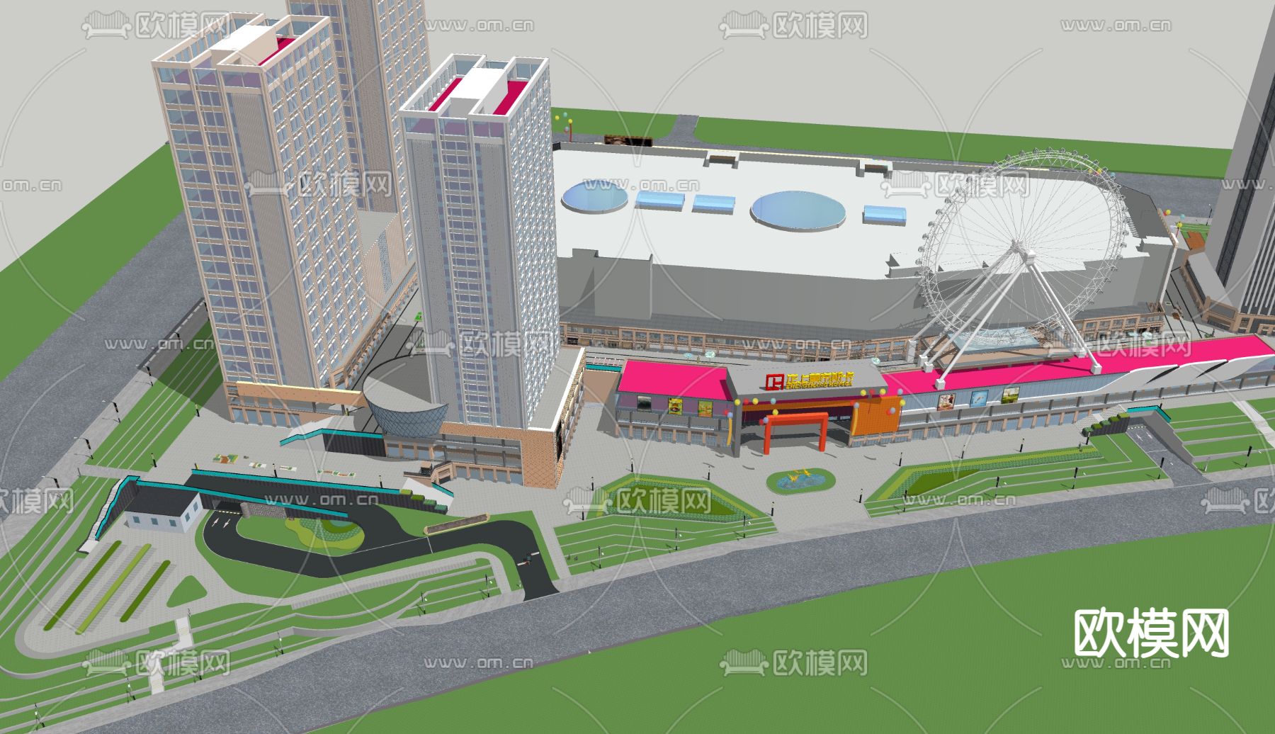 现代商业广场外观su模型下载（渲染图2）