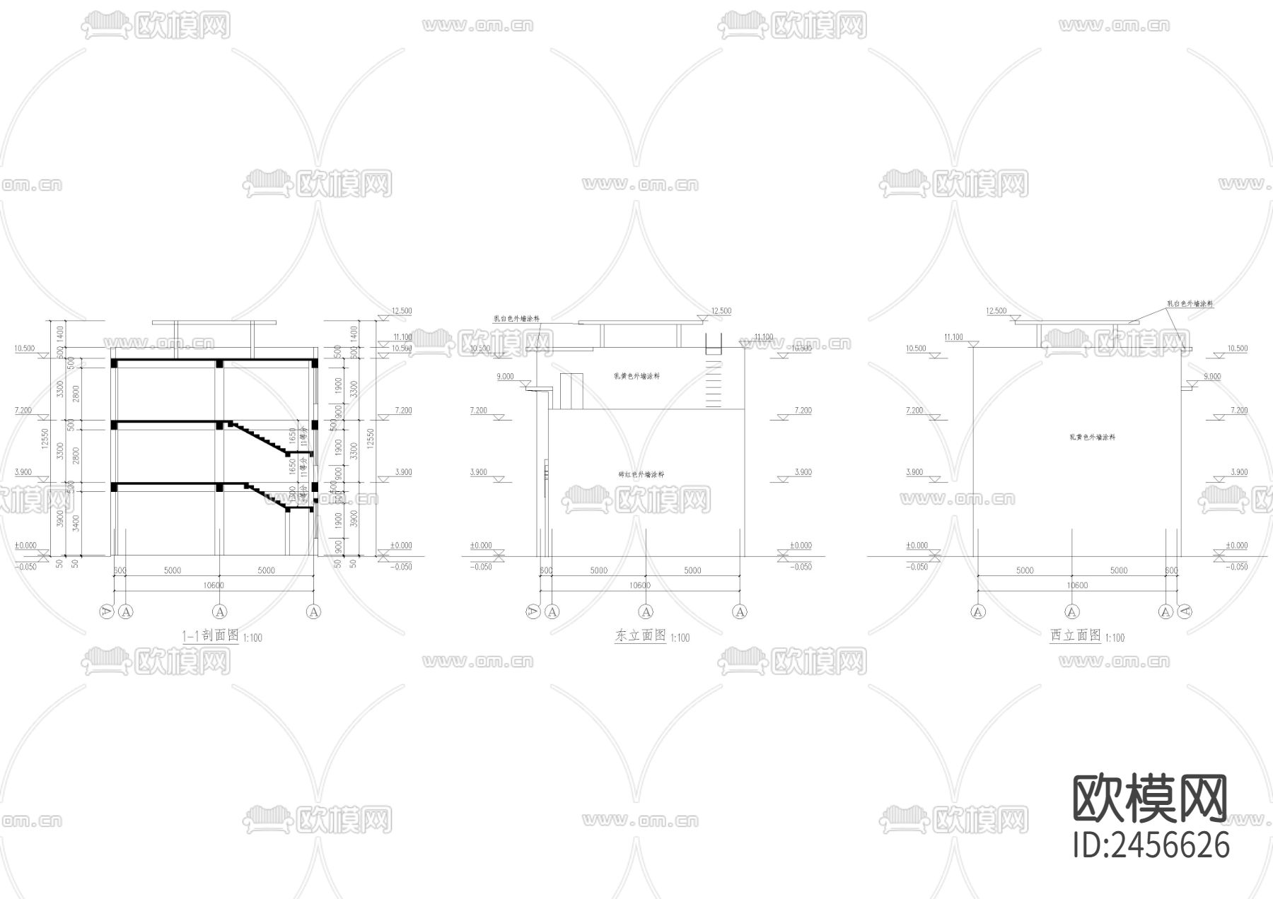 某城镇沿街楼CAD施工图下载（渲染图5）