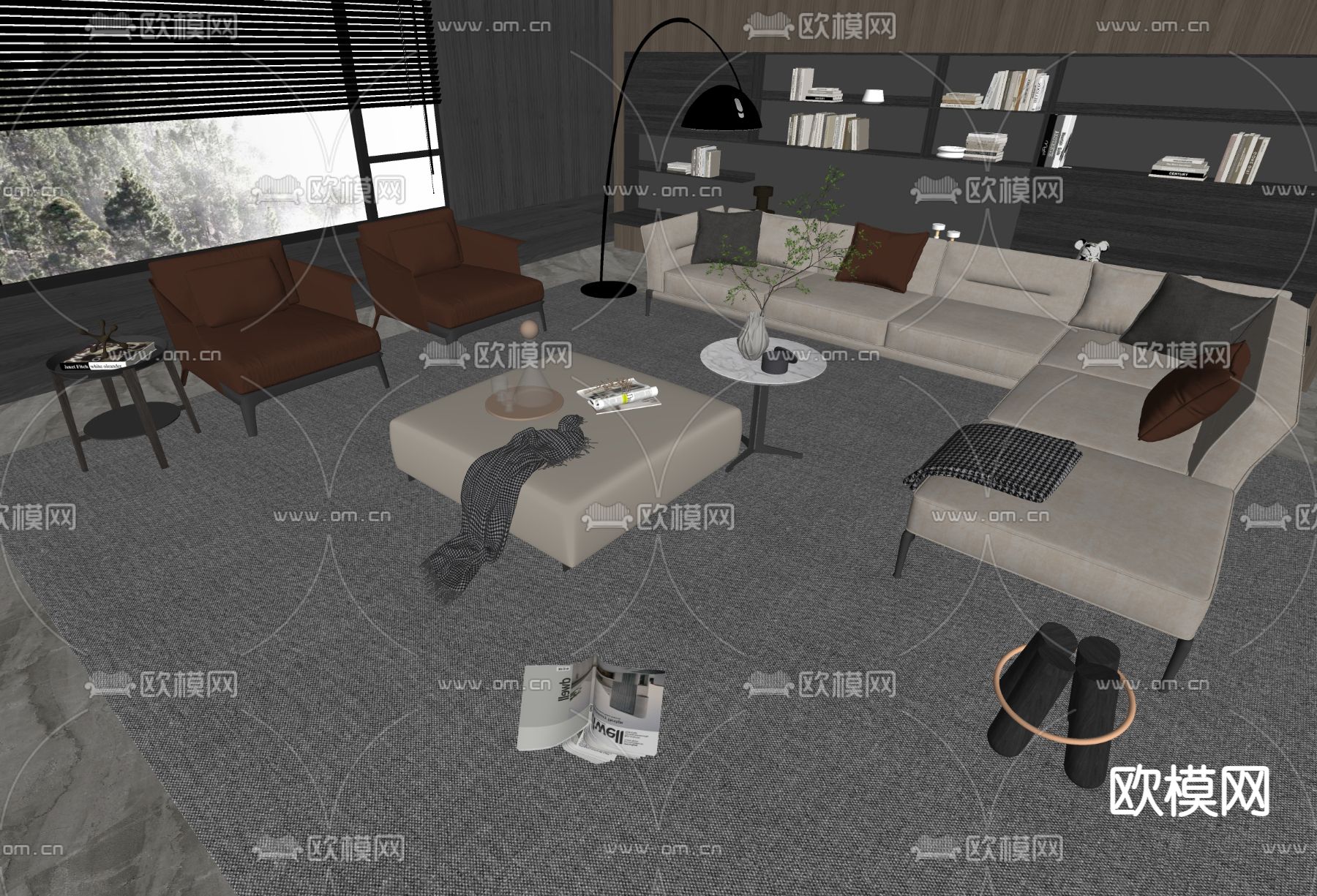 Flexform 沙发茶几组合su模型下载（渲染图2）