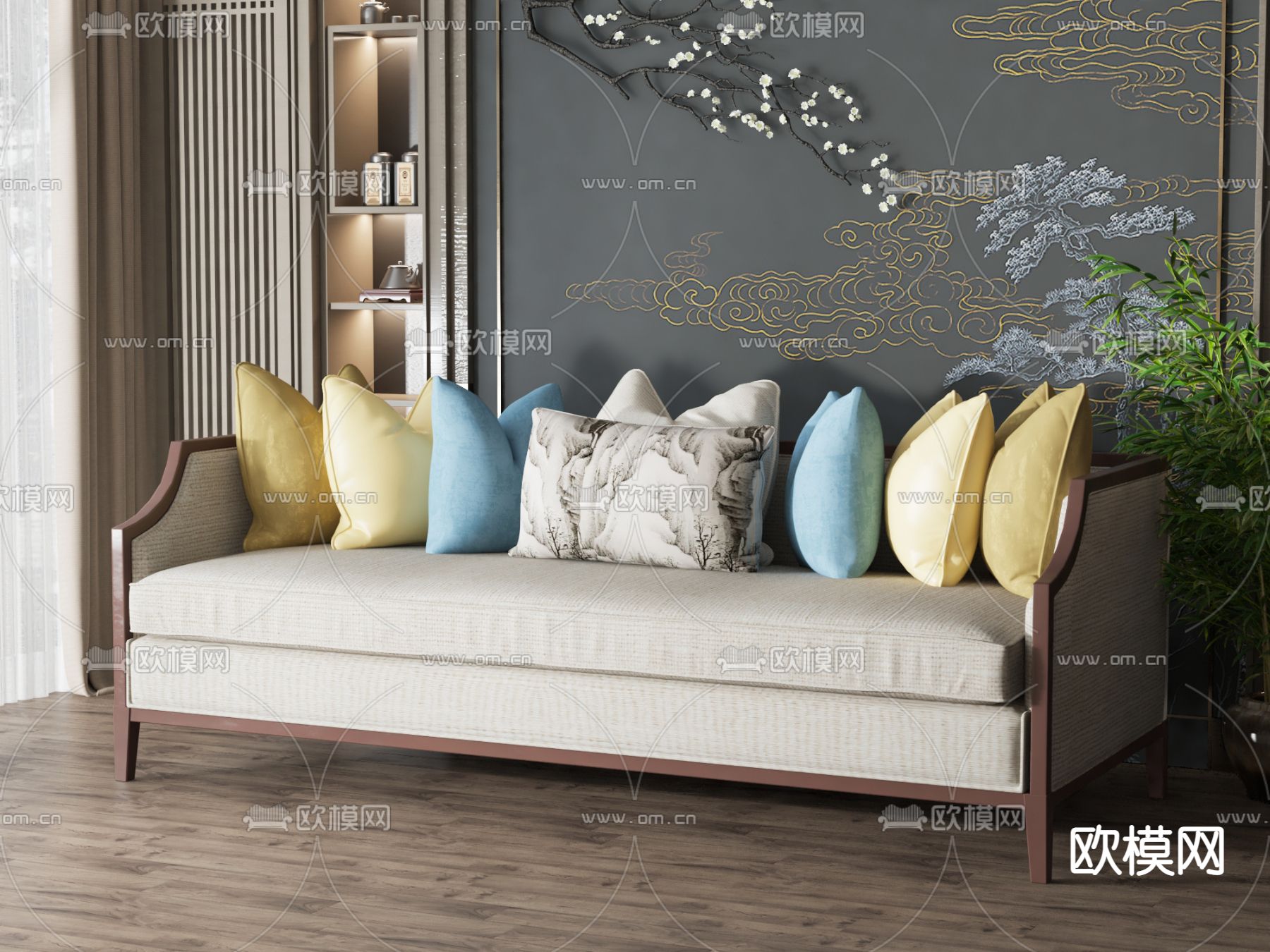 新中式软体沙发3d模型下载