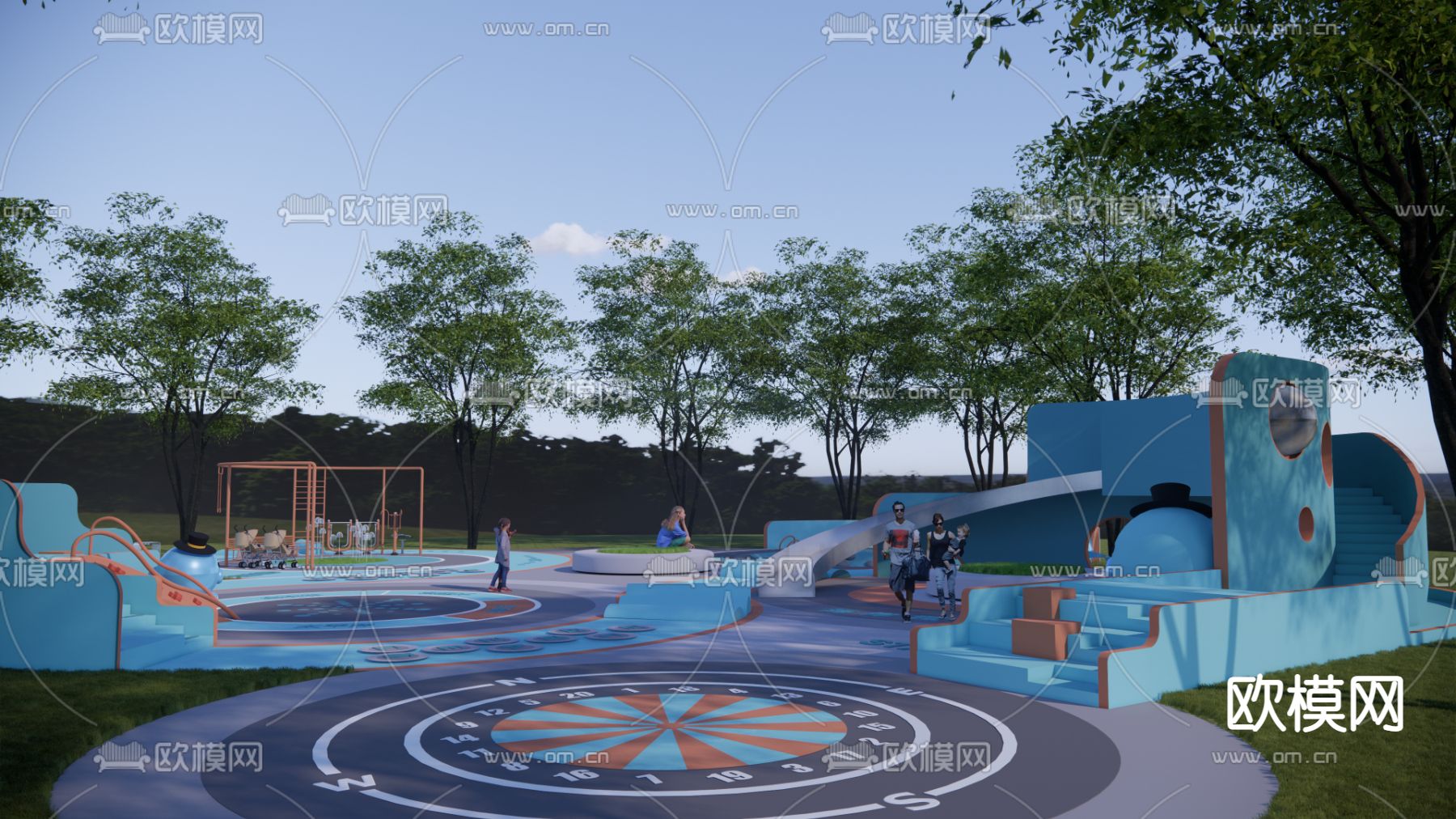 现代圆形海洋主题游乐场su模型下载（渲染图2）