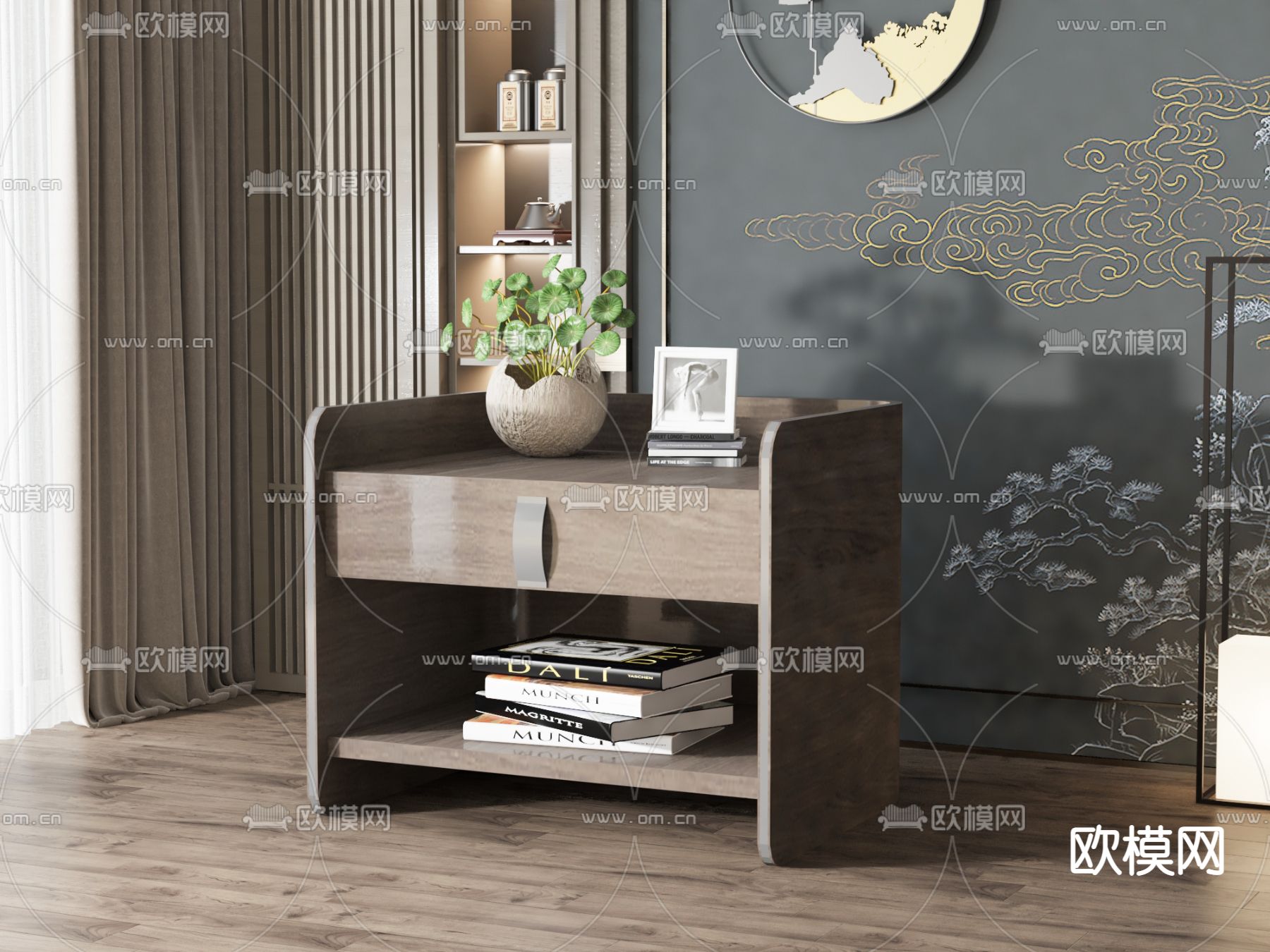 新中式床头柜3d模型下载