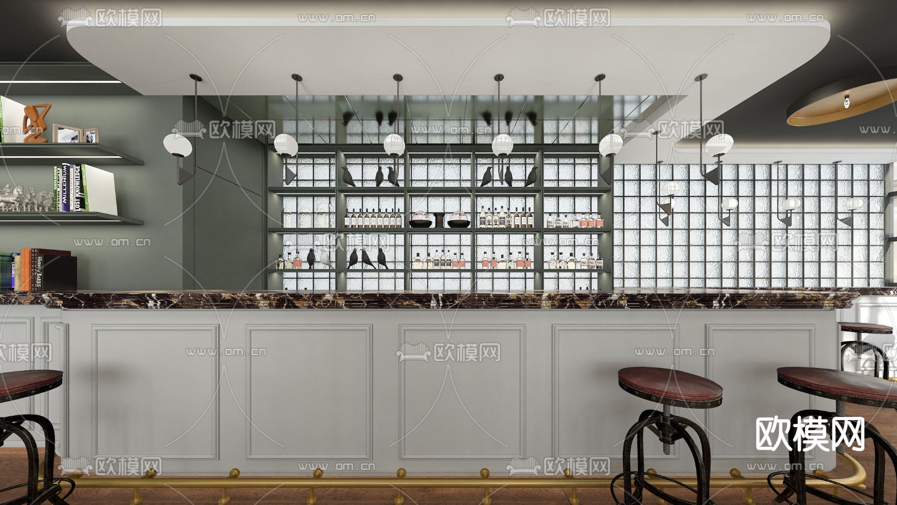 美式咖啡厅3d模型下载（渲染图2）