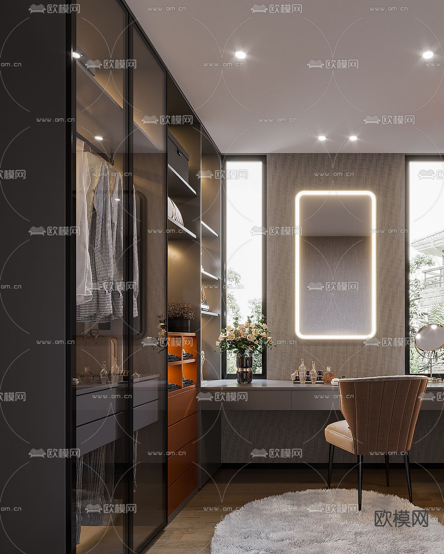 轻奢衣帽间3d模型下载（渲染图3）