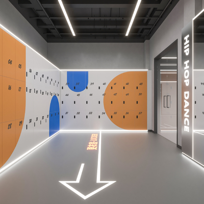  工业风健身房 更衣室su模型 