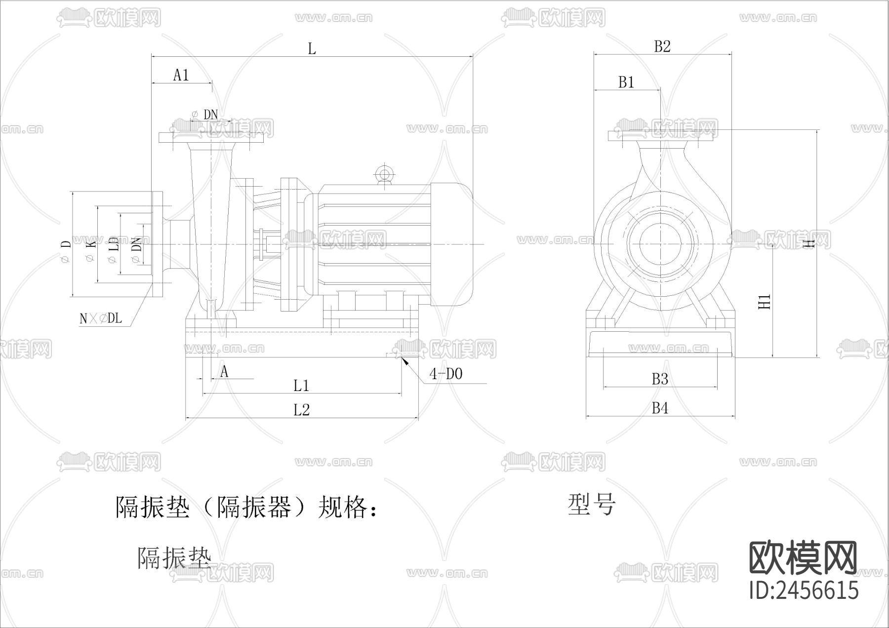 水泵CAD施工图下载（渲染图2）