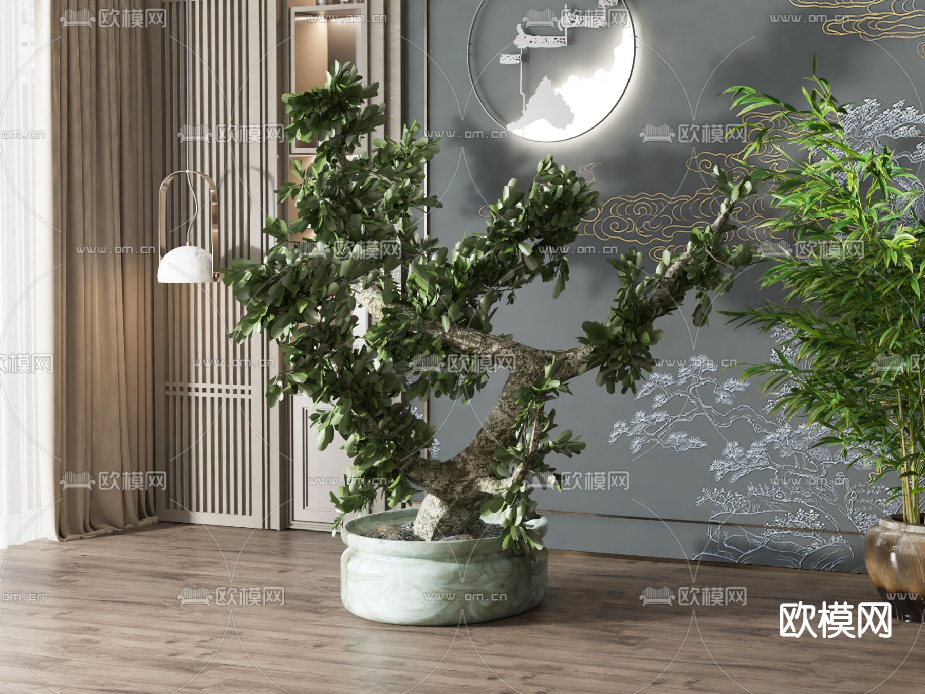 新中式绿植盆栽 盆景3d模型下载_ID12281345_3dmax免费模型-欧模网